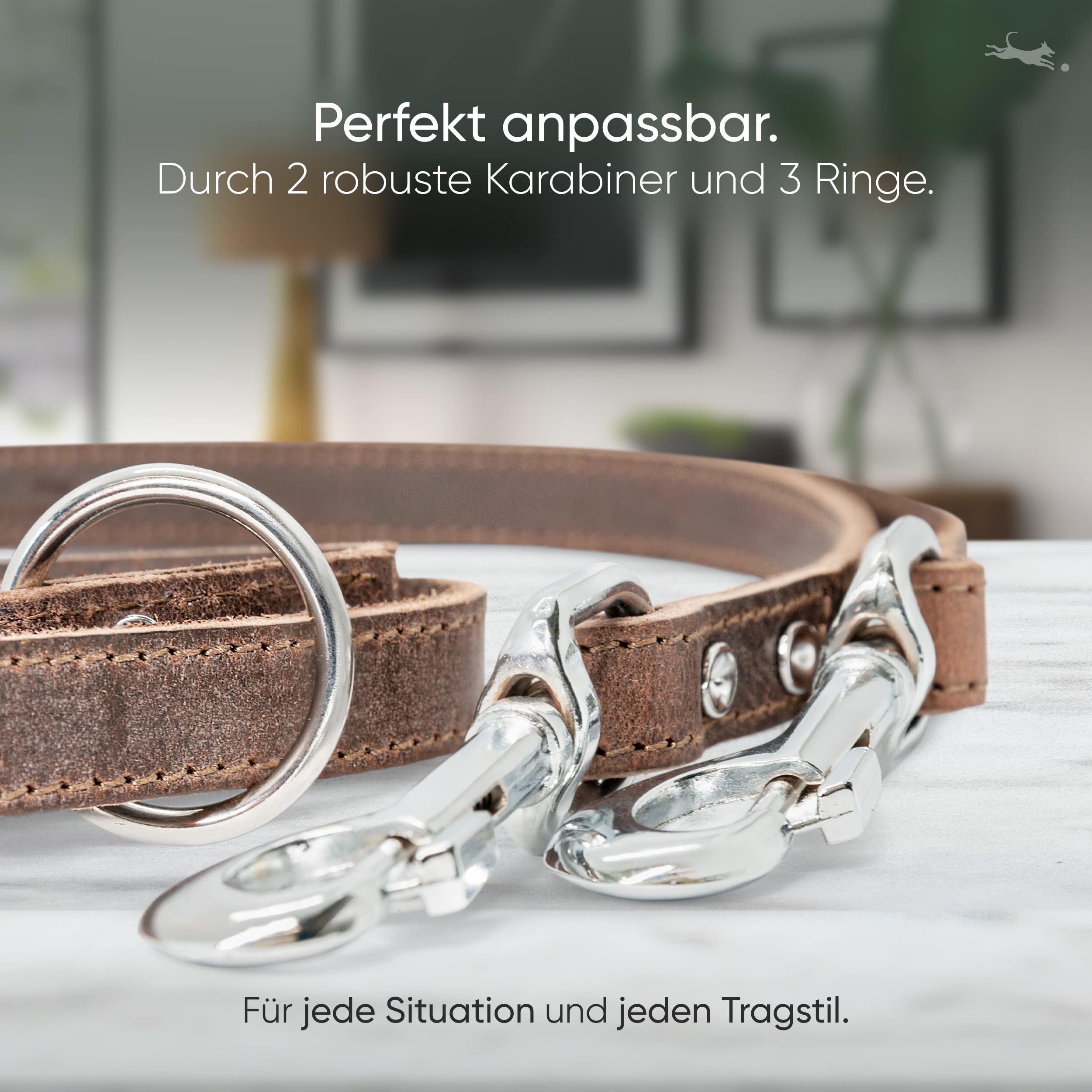 FREUDENTIER Hundeleine 2m aus zertifiziertem Leder - Verstellbare Führleine - Handmade in EU - Hundeleine grosse Hunde, mittelgroße & kleine Hunde - Lederleine (Dark Chocolate, 20mm breit)