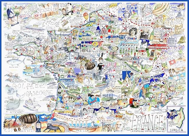 Comical Map Of France, Artwork By Tim Bulmer - 1000 Piece Puzzle For Adults, Large Puzzle 66cm X 50cm In Size. Challenging To Complete But Fun And Humorous. Makes A Great Gift For Birthdays