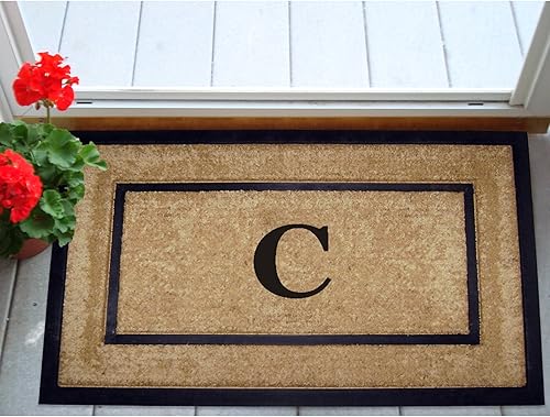 Miniatura 5 de Nedia Home Marco de una sola imagen negro con borde de goma de coco Dirt Buster Mat, 22 x 36 pulgadas, monograma C