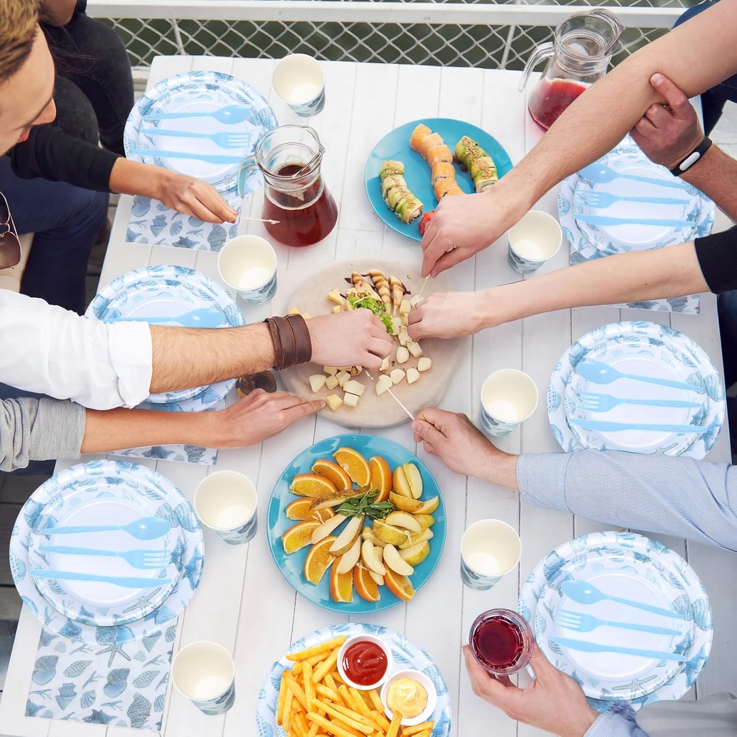 Pickmesh 400 Pcs Under The Sea Party Decoration Set, Ocean Seashell Paper Plates and Napkins, Shell Cups and Cutlery Supplies Ocean Themed Birthday Party Tableware, Serve for 50 Guests