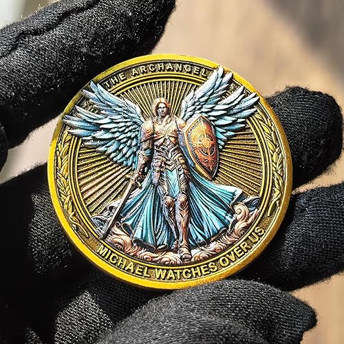 Miniatura 3 de The Arcángel Michael Watches Over Us - Moneda de desafío  Salmo 9110-11, moneda coleccionable religiosa inspiradora con funda protectora