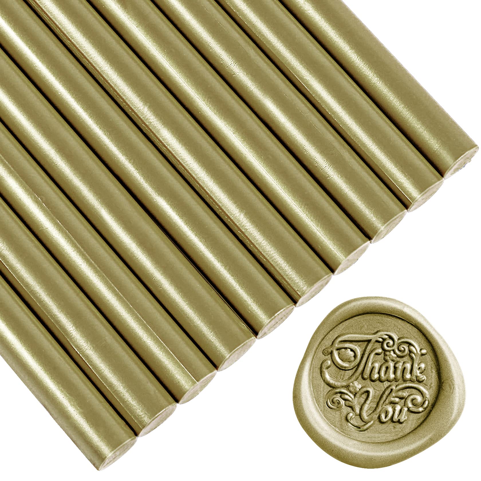 13.5 x 1.1 cm Sealing Wax Gold Set, 10 Pieces Sealing Wax Sticks for Envelopes/Invitations/Cards/Gift - Green Gold