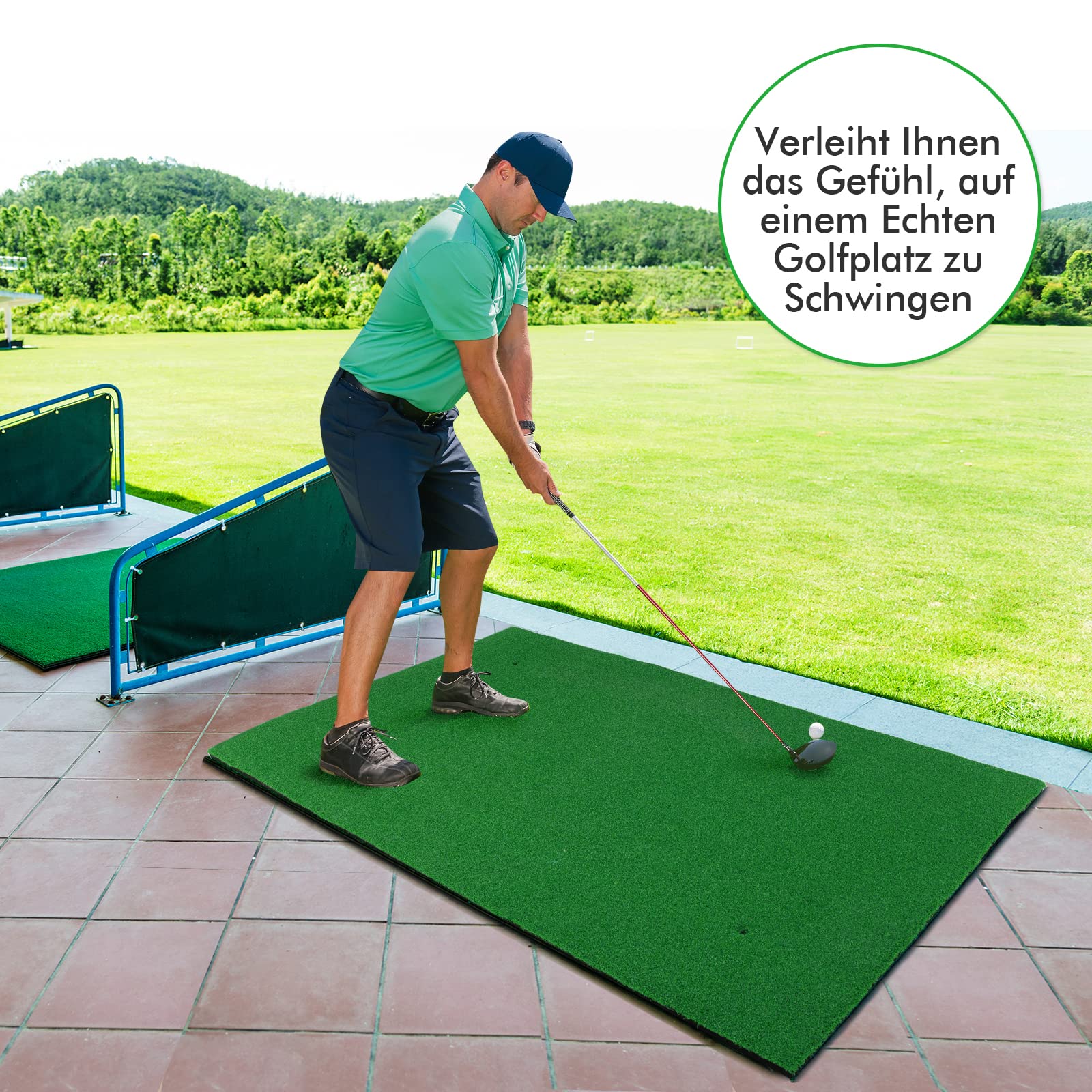 COSTWAY 150 x 100cm Golf Abschlagmatte, Golf Übungsmatte inkl. 3 Gummi-Tees, Golfmatte mit 2 Abschlagpositionen, für Indoor und Outdoor