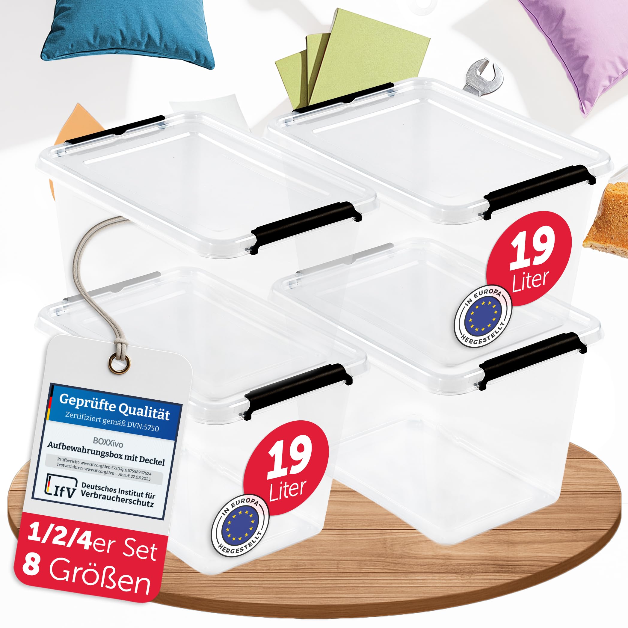 BOXXivo Aufbewahrungsbox mit Deckel 8,5L, 5L, 19L, 32L, 40L, 60L_ 80L - Plastikbox mit Deckel - robuste & stapelbare Aufbewahrungsboxen - P3