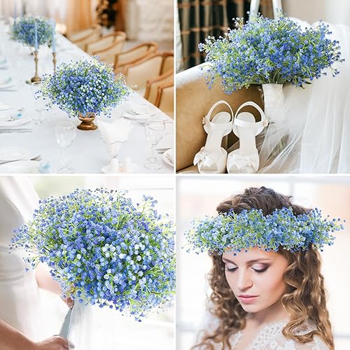 Miniatura 113 de N&T NIETING Babys Breath - Flores artificiales blancas, 10 ramos de gypsophila falsas de tacto real, arreglo de aliento de bebés para bodas