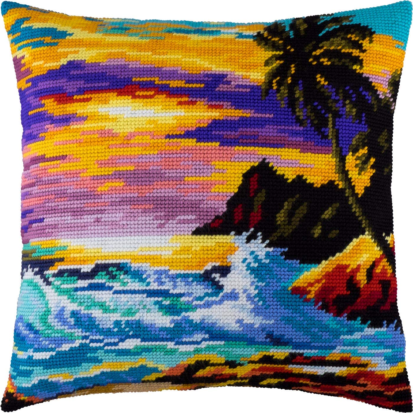 Tropical Sunset. Needlepoint Kit. Throw Pillow 16Ãƒâ€”16 Inches. Printed Tapestry Canvas, European Quality