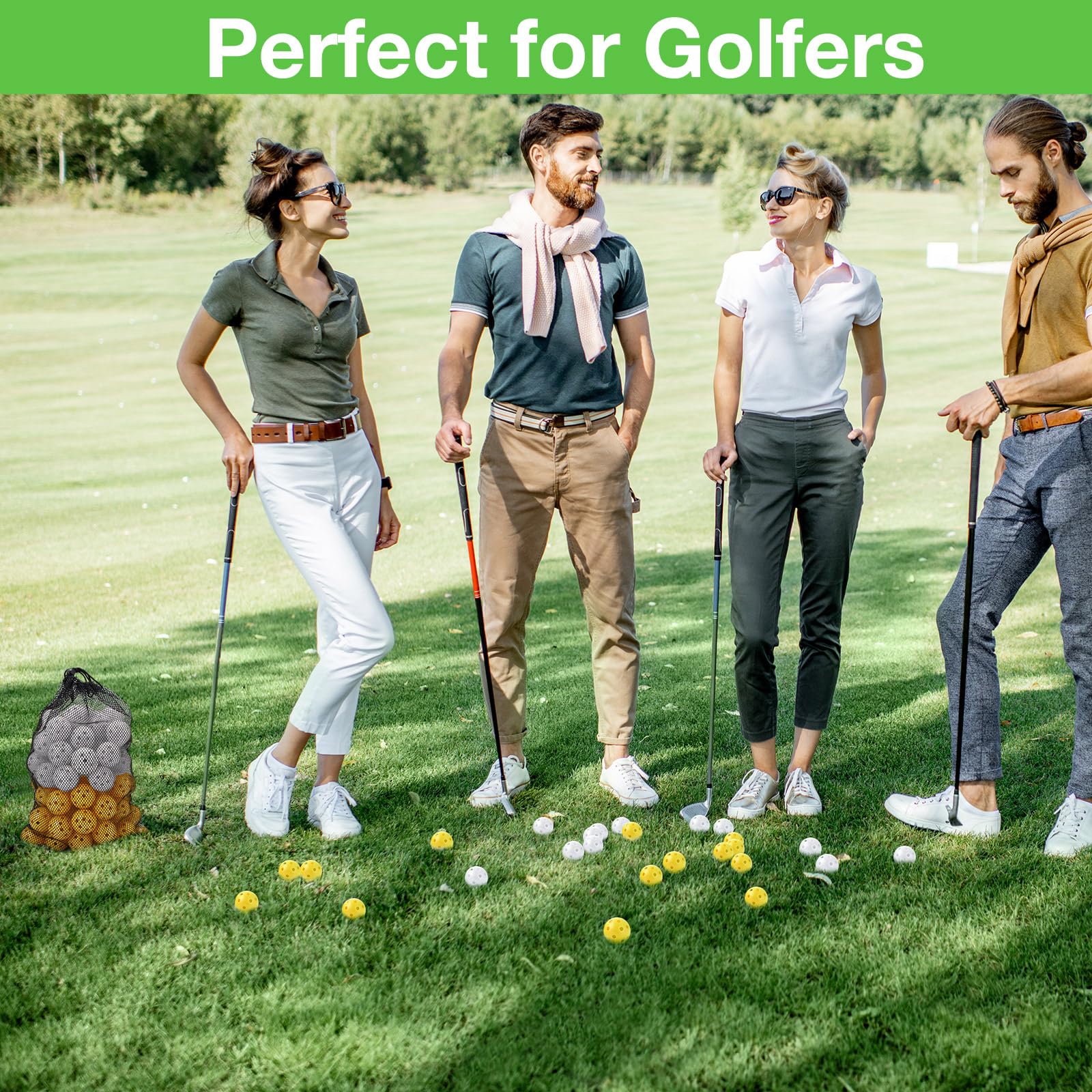 MiniInflat Paquete de 80 pelotas de golf para práctica, vuelo limitado, 42 mm, para entrenamiento de golf, flujo de aire, bola de plástico hueca para mujeres y hombres, interior y exterior, campo de