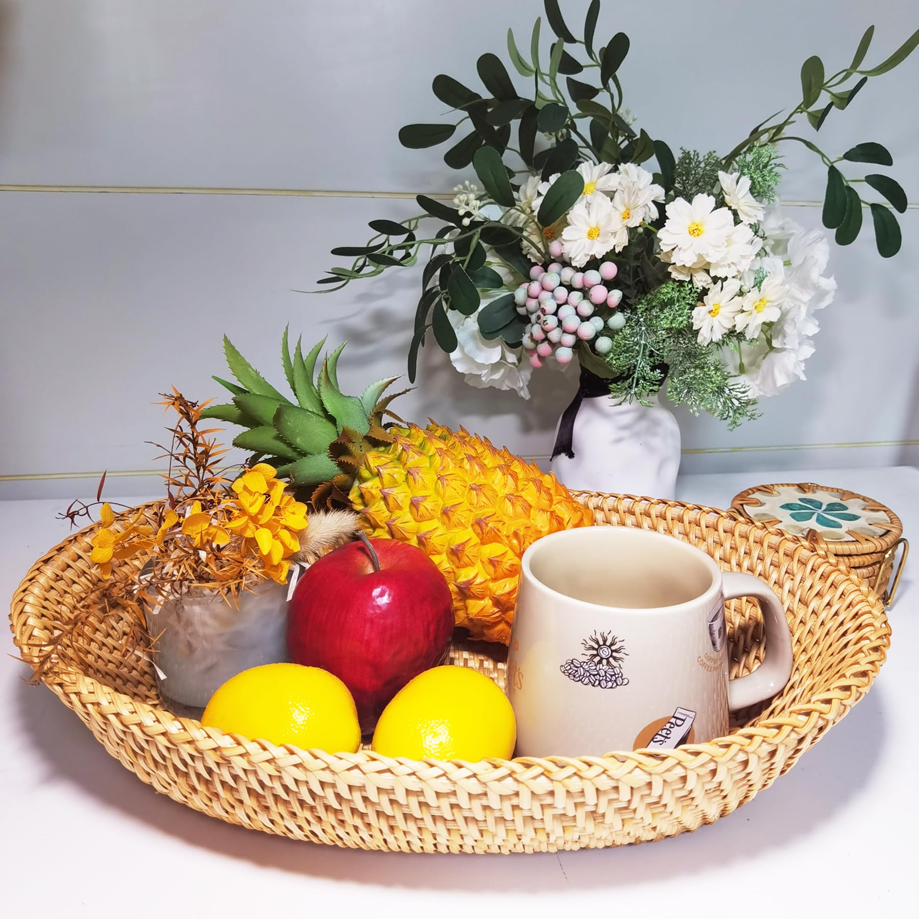 i-lan Cesta de mimbre natural tejida a mano para servir pan, cesta rectangular de mimbre natural tejida a mano para alimentos, frutas, restaurante, mimbre ovalado, 15 x 10.2 x 3.35 pulgadas