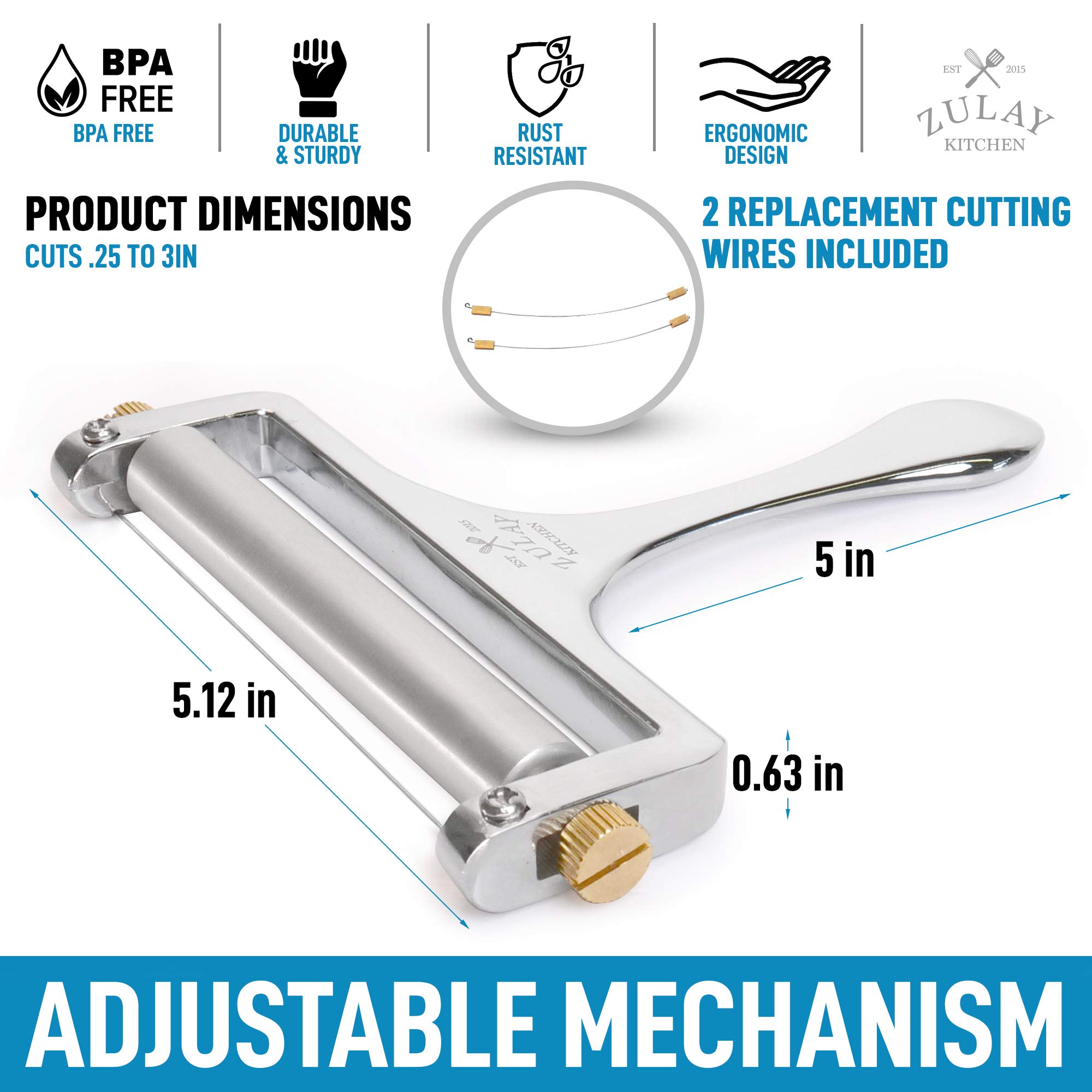 Buy Zulay Cheese Slicer With Adjustable Thickness Wire Cheese Slicer
