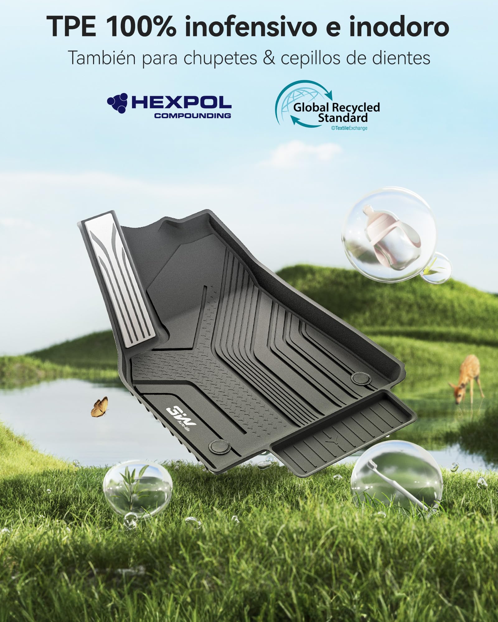 3W Set de 10 para Tesla Model Y Juniper 2025-2026(No para New Standard 2026), Alfombrillas y Bandeja de Maletero y Protector de Asiento, Thorex™ Para Todo Tipo de Clima, Alfombrilla a Medida 1-2 Filas