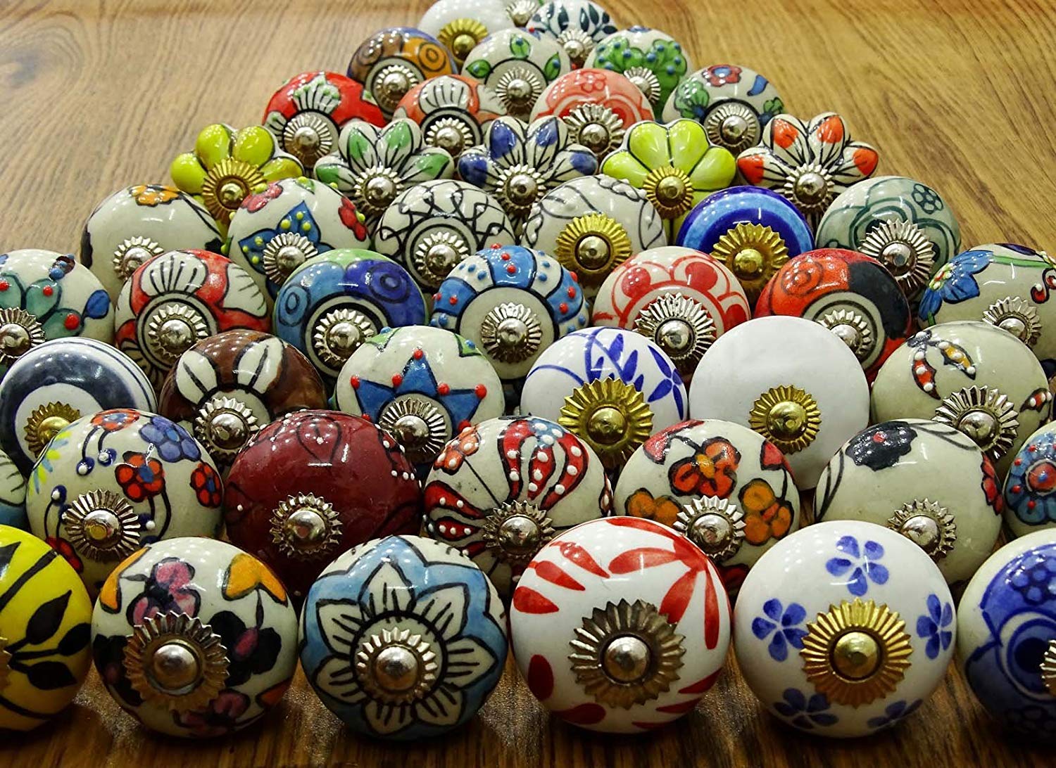 Manopole decorative rotonde a forma di manopola in ceramica dipinta a mano, 30 pezzi assortiti