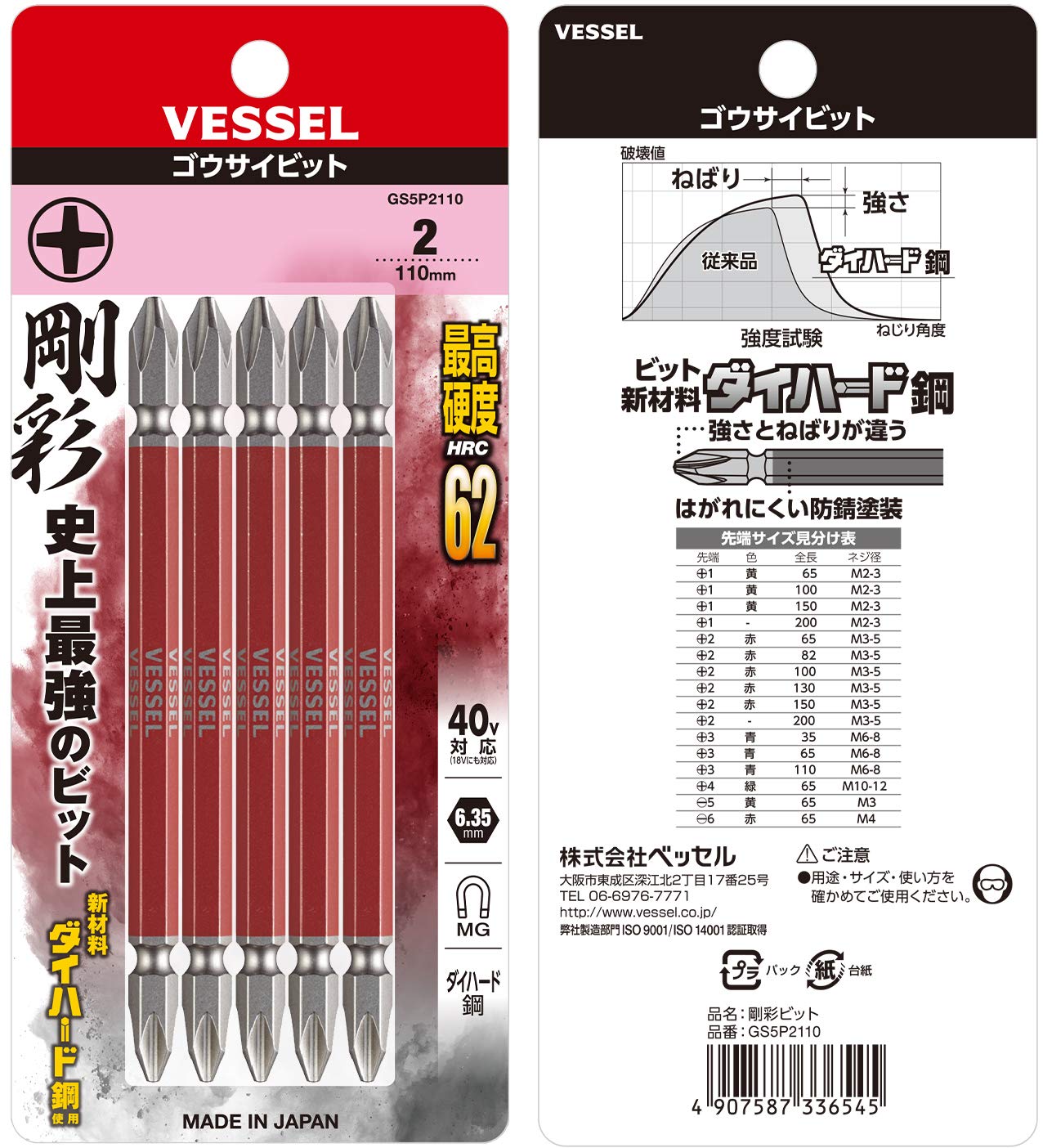 ベッセル(VESSEL) 高硬度 両頭ビットセット +2×110 5本 BW-37 Amazon | ベッセル(VESSEL) 高硬度 両頭ビットセット +2×110 5本 BW-37