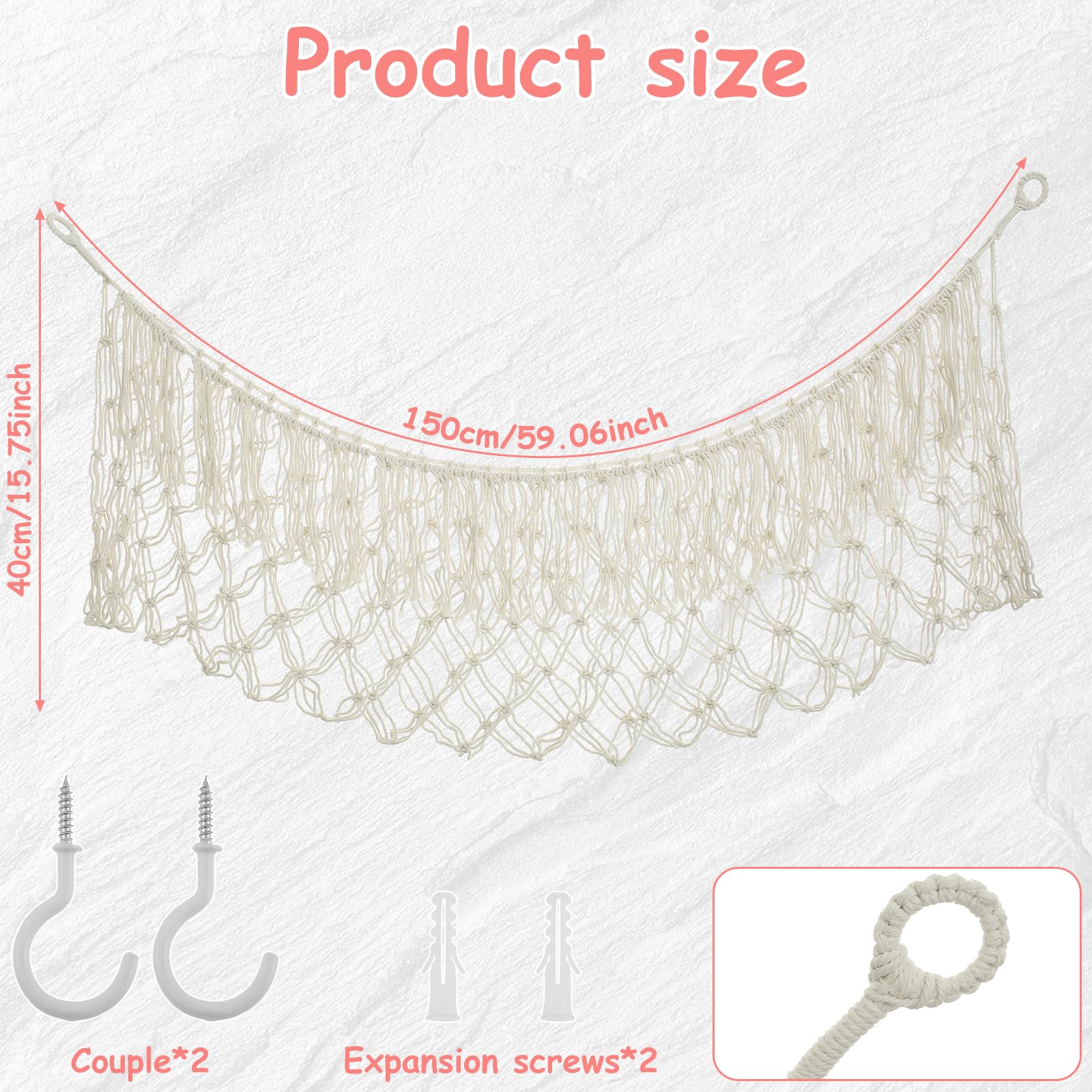 Toy Hammock for Stuffed Animals Storage Extra Large 56'' Long Hammock Tassel Design Soft Toy Net Wall Corner Bed End Hanging Organizer Holder for Kids Room Playroom Nursery (Beige) - Image 2