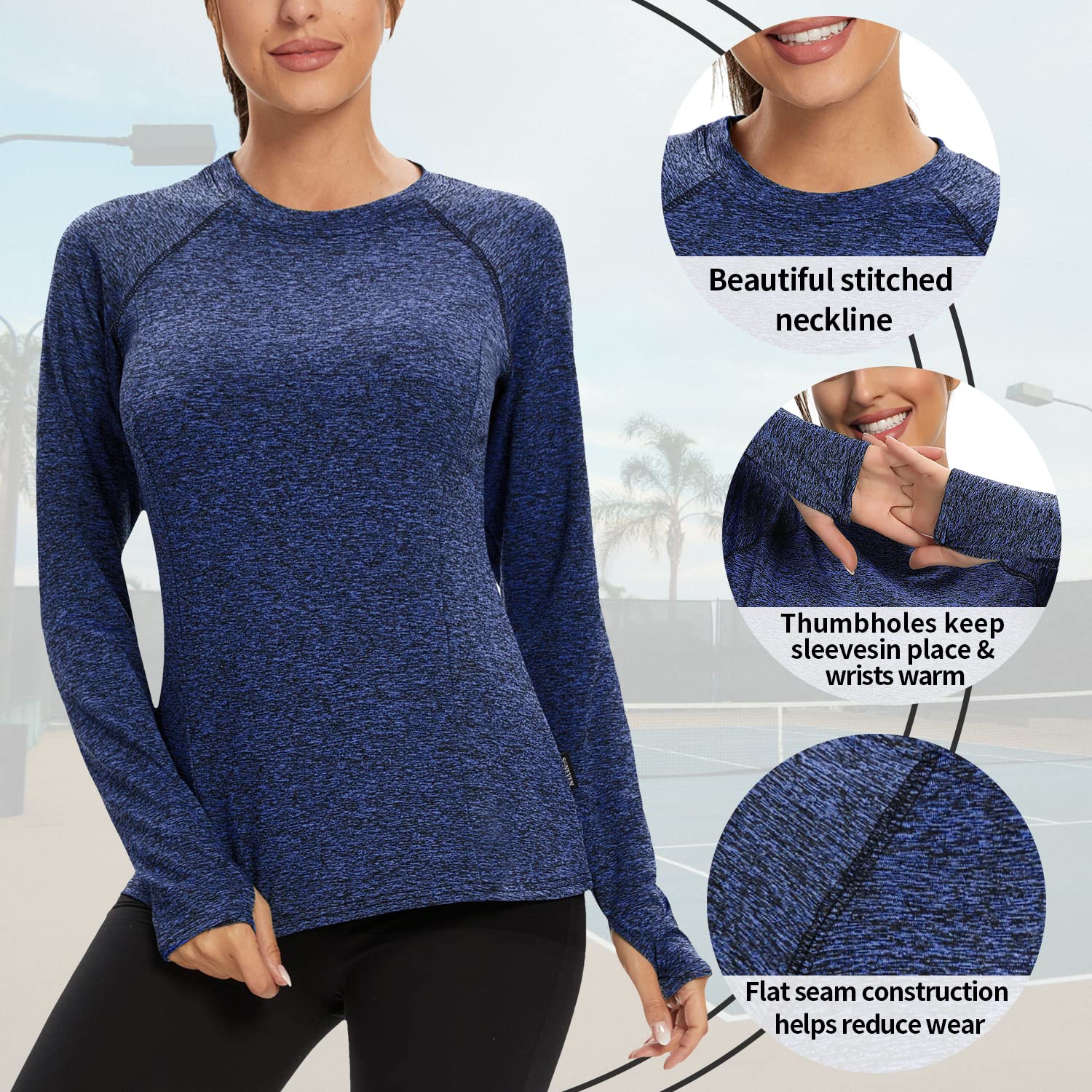 Soneven 2 Pack Long Sleeve Thermal Shirts for Women Fleece Lined Running Shirt Quick Dry Women Compression Shirt with Thumb Holes