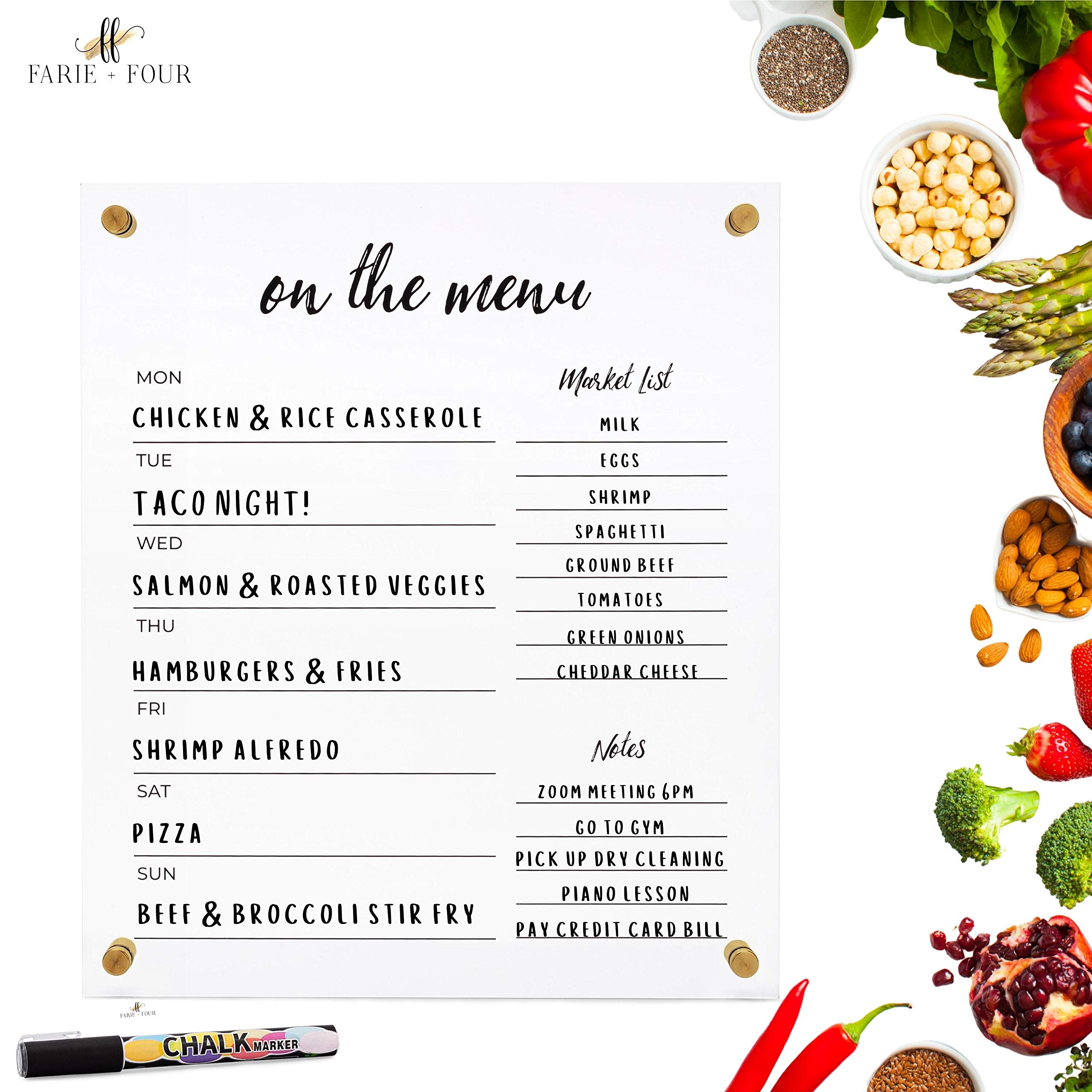 Acrylic Menu Board for Kitchen Dry Erase Weekly Meal Planner and