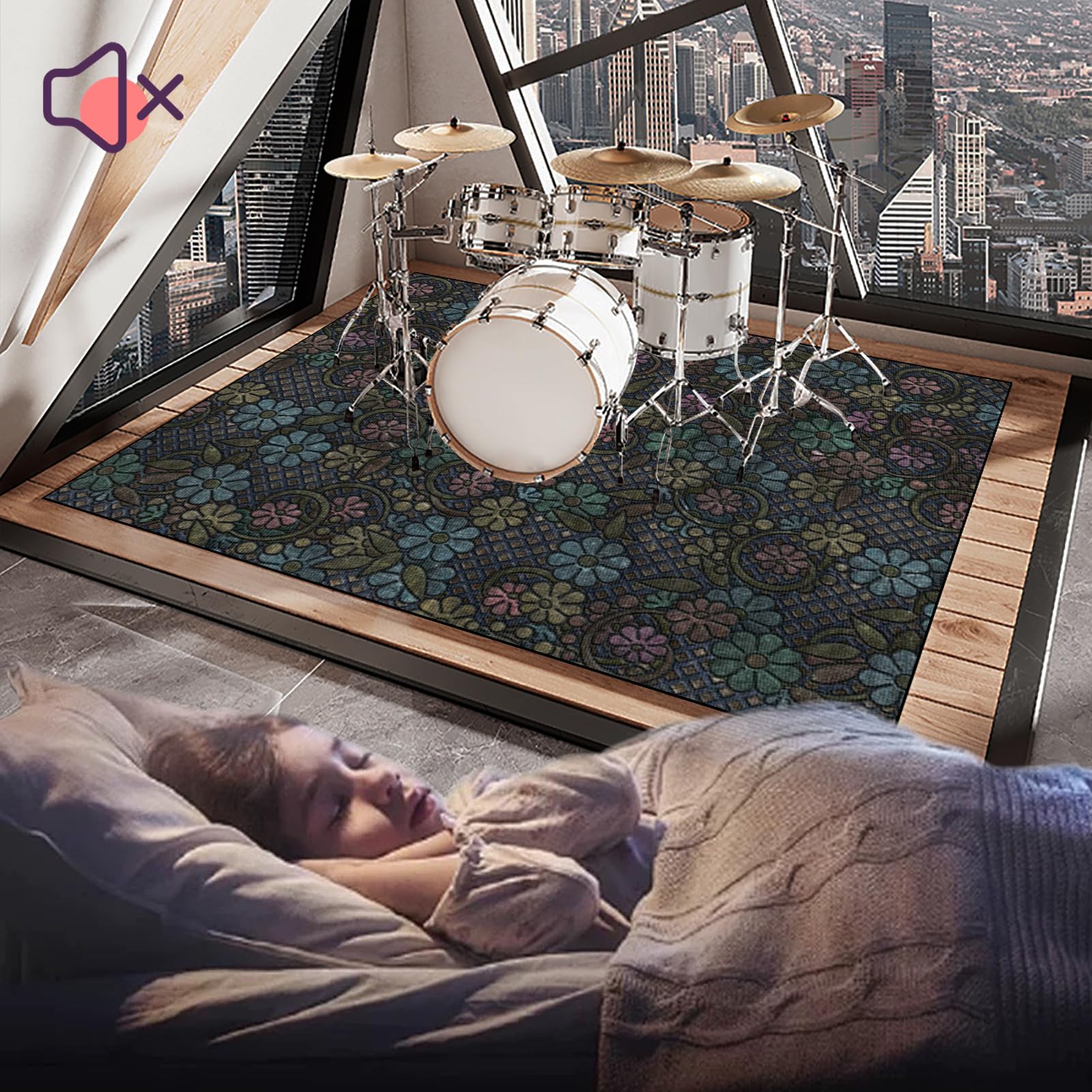 Schlagzeugteppich, Schlagzeug Teppich für Bass Drum Snare, Drum Teppich, Schallschutzdecke, rutschfeste Trommel Teppiche, Akustik Elektrisches Schlagzeug Teppich für Studio, Wohnung 200 x 170 cm