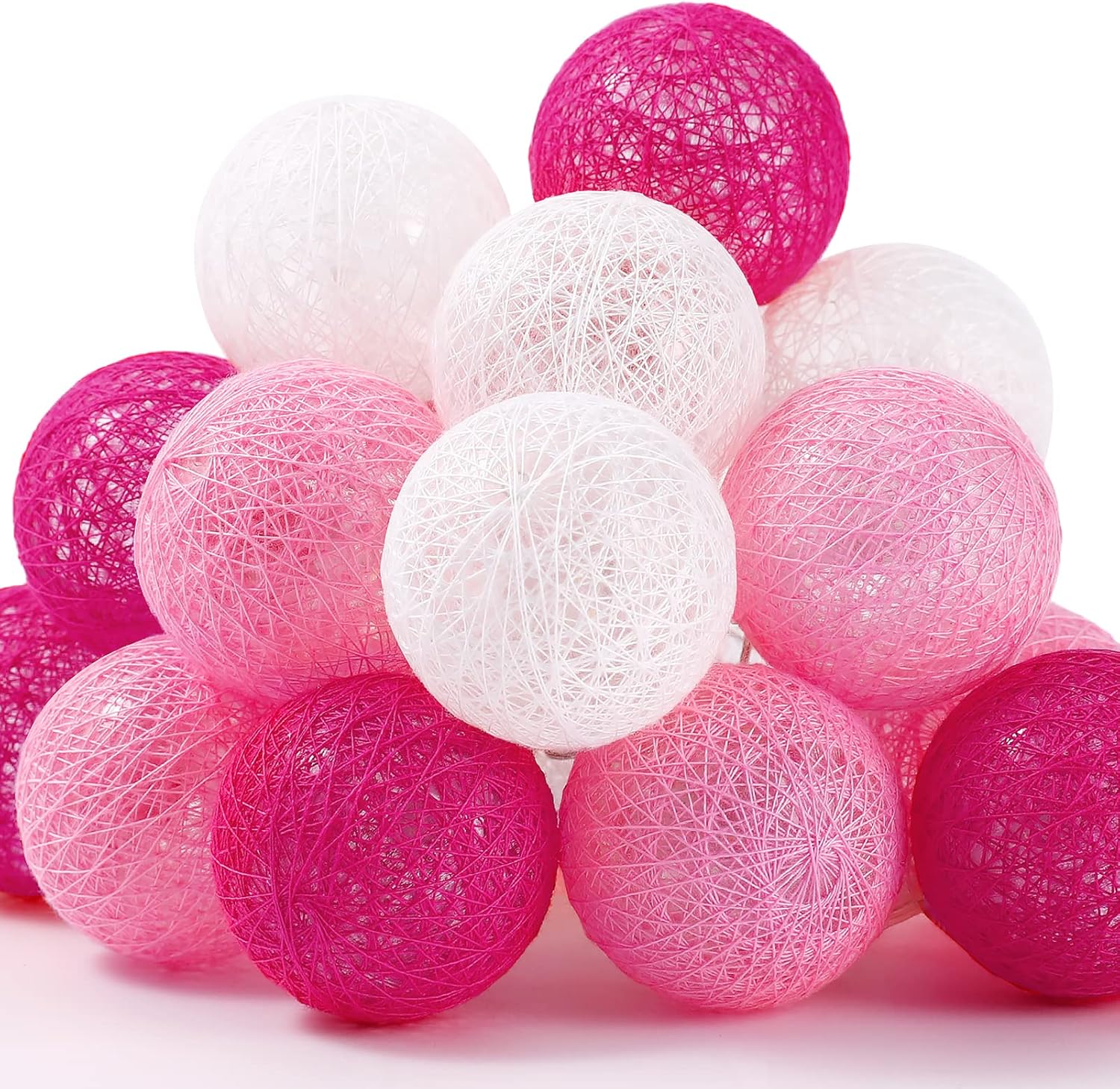 XIYUNTE Cotton Ball String Lights 3M 20LED Pink/White Ball String Lights, Battery or USB