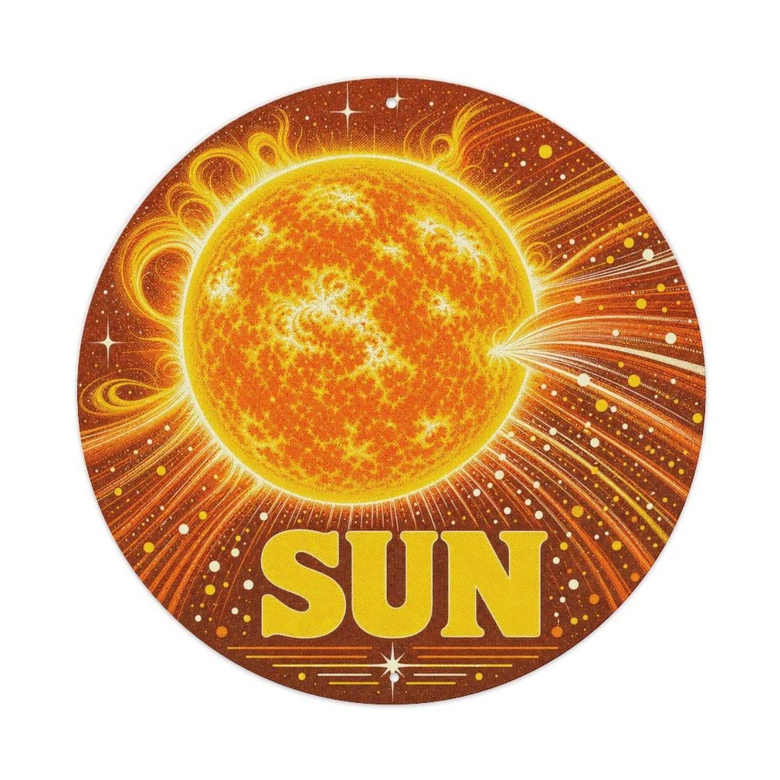 Celestial Orbit Solar Flare Sun Starscape Metal Tin Sign Plaque Wall Decor for Cafe, Man Cave, Club Bar, Office, Home Garden Round Metal Poster 8x8Inch
