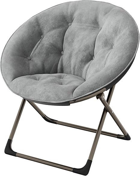GAOMON Saucer Chair, Comfy Chair Faux Fur Lounge Moon Chair with Folding Metal Frame, Oversized Plush Flower Accent Seat for Adults, Teens & Kids, for Teens, Bedroom, Dorm or Living Room, Grey