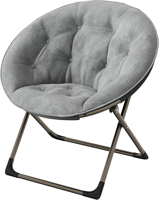 GAOMON Saucer Chair, Comfy Chair Faux Fur Lounge Moon Chair with Folding Metal Frame, Oversized Plush Flower Accent Seat for Adults, Teens & Kids, for Teens, Bedroom, Dorm or Living Room, Grey