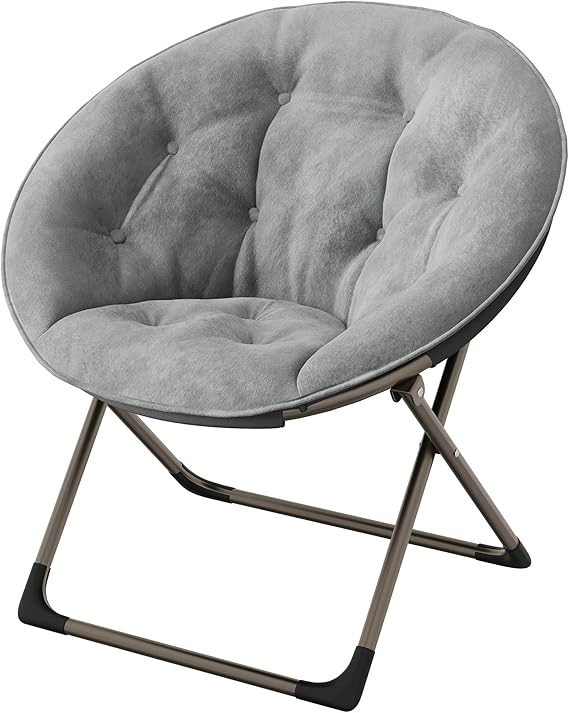 GAOMON Saucer Chair, Comfy Chair Faux Fur Lounge Moon Chair with Folding Metal Frame, Oversized Plush Flower Accent Seat for Adults, Teens & Kids, for Teens, Bedroom, Dorm or Living Room, Grey