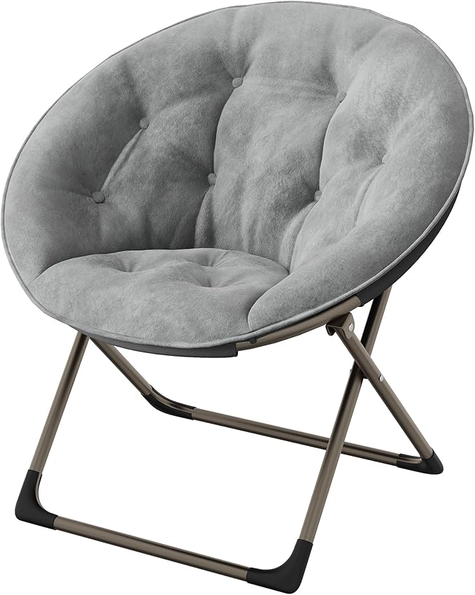 GAOMON Saucer Chair, Comfy Chair Faux Fur Lounge Moon Chair with Folding Metal Frame, Oversized Plush Flower Accent Seat for Adults, Teens & Kids, for Teens, Bedroom, Dorm or Living Room, Grey