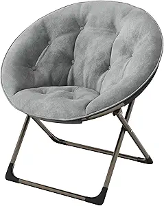 GAOMON Saucer Chair, Comfy Chair Faux Fur Lounge Moon Chair with Folding Metal Frame, Oversized Plush Flower Accent Seat for Adults, Teens & Kids, for Teens, Bedroom, Dorm or Living Room, Grey