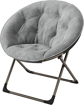 GAOMON Saucer Chair, Comfy Chair Faux Fur Lounge Moon Chair with Folding Metal Frame, Oversized Plush Flower Accent Seat for Adults, Teens & Kids, for Teens, Bedroom, Dorm or Living Room, Grey