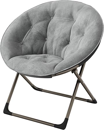GAOMON Saucer Chair, Comfy Chair Faux Fur Lounge Moon Chair with Folding Metal Frame, Oversized Plush Flower Accent Seat for Adults, Teens & Kids, for Teens, Bedroom, Dorm or Living Room, Grey