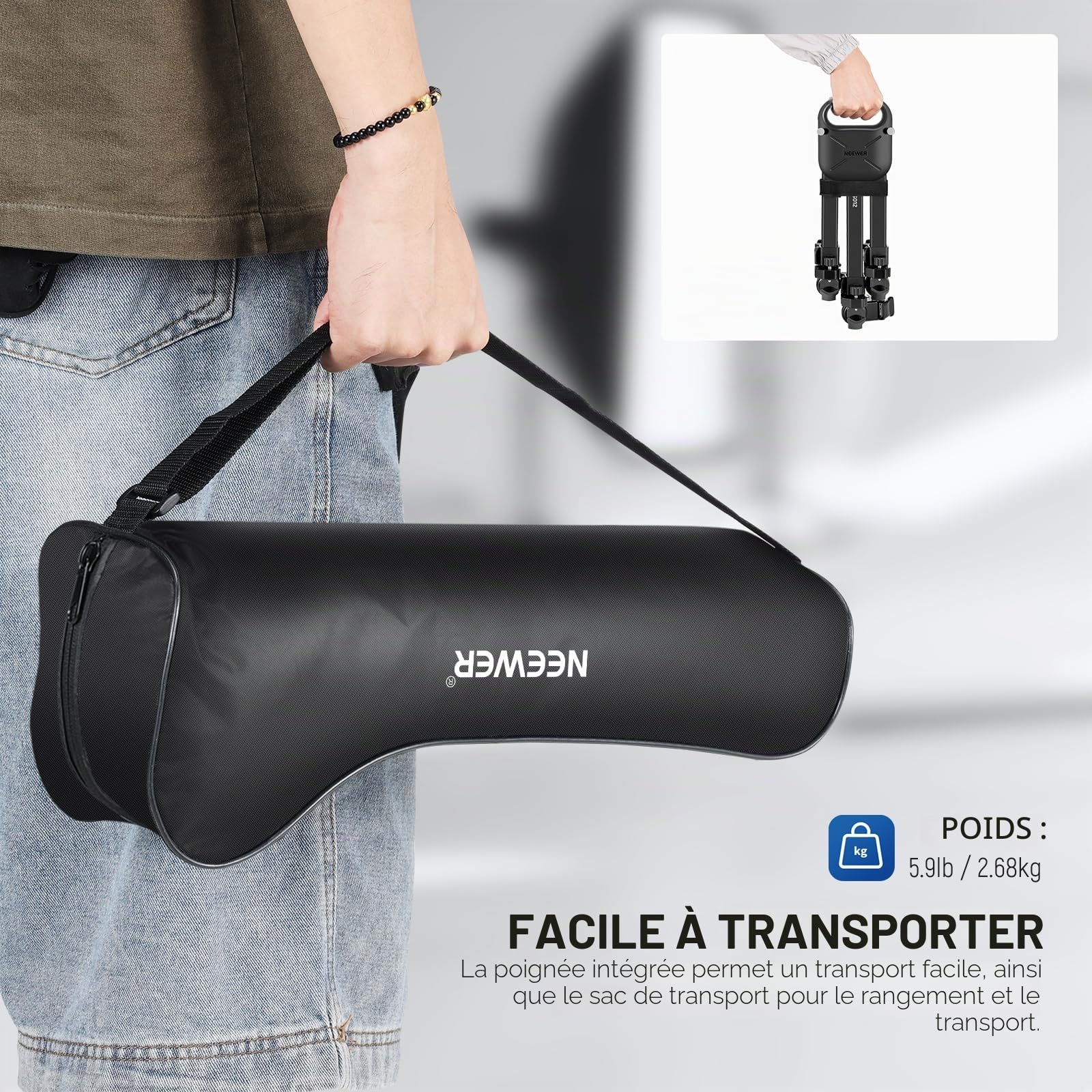 NEEWER Dolly pour Trépied de Photographie, Chariot à Verrouillage Rapide avec Roues en Caoutchouc de 7,6cm, Pieds Télescopiques,Poignée et Sac,Charge Maximale de 20 kg pour DSLR,Caméscopes,Vidéo,TS012