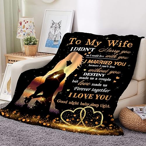Miniatura 2 de Manta con texto en inglés «To My Wife» de marido para esposa, manta de forro polar súper suave para parejas de 60 x 50 pulgadas | Ideas románticas