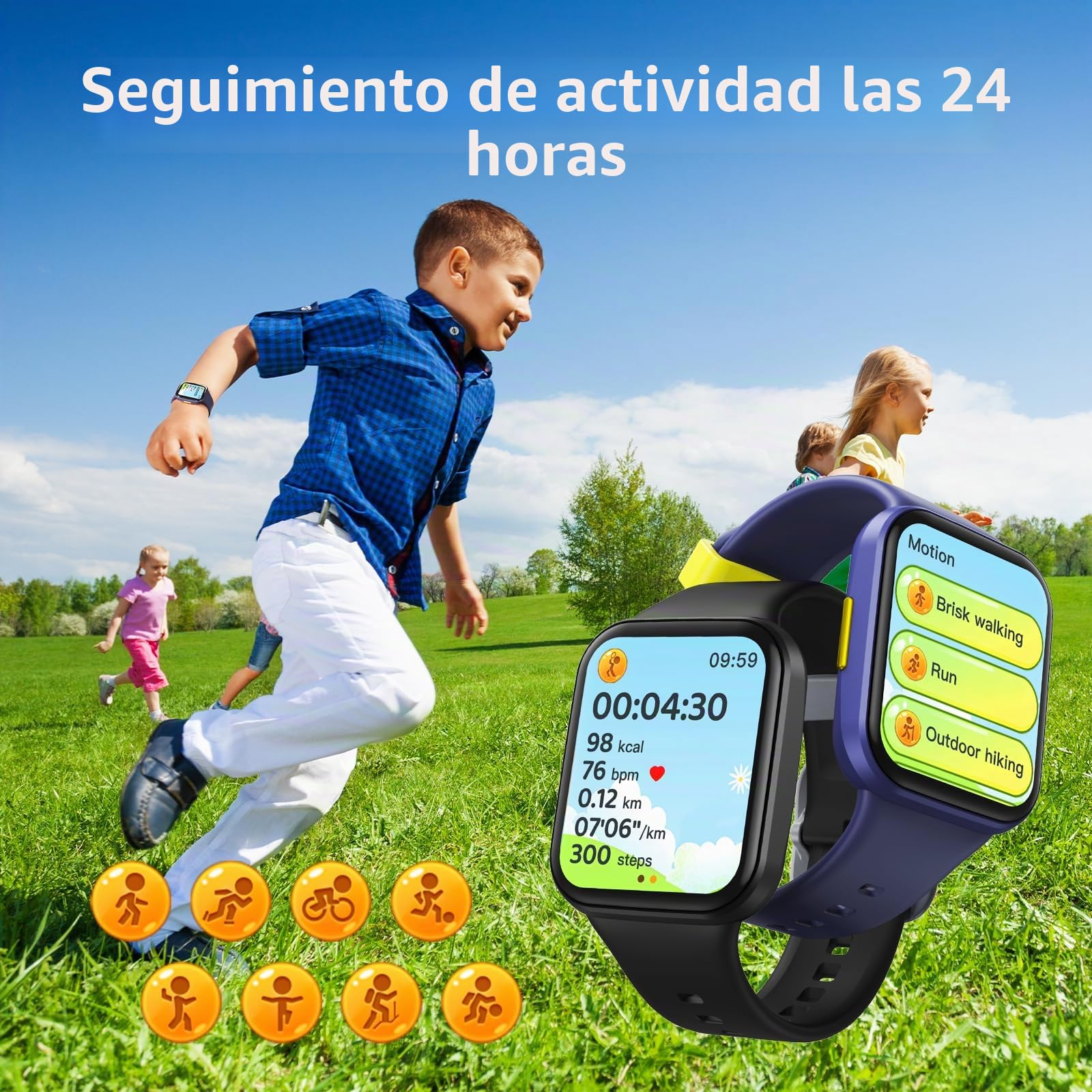 Parsonver Reloj Inteligente para Niños Smartwatch con 20 Deportivos Monitor Sueño Frecuencia Cardíaca IP68 Impermeable 1.69" Azul