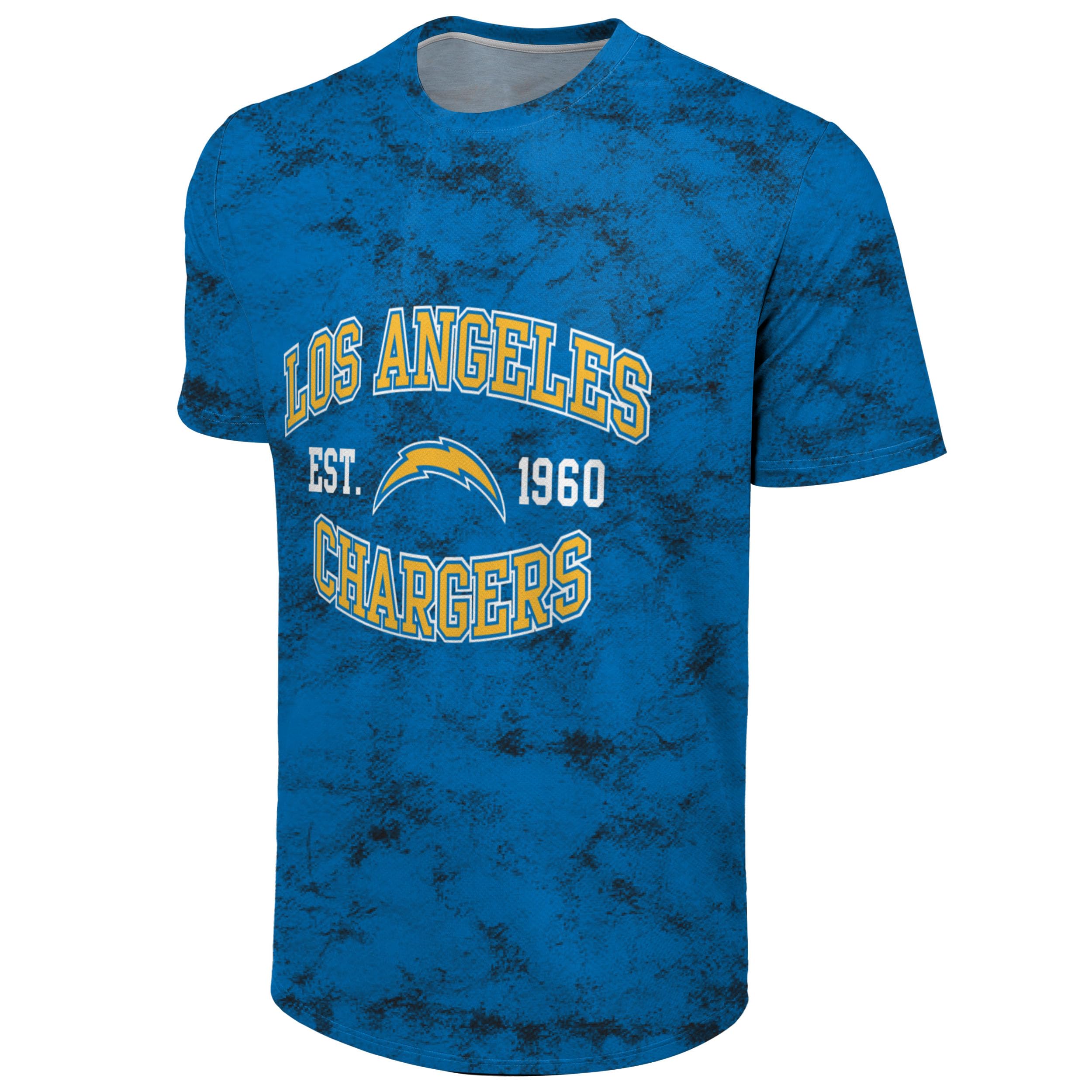 FOCO NFL Men's Officially Licensed Established Wordmark Camo Performance Throwback Team Color Crewneck T-Shirt, Los Angeles Chargers - Blue, M