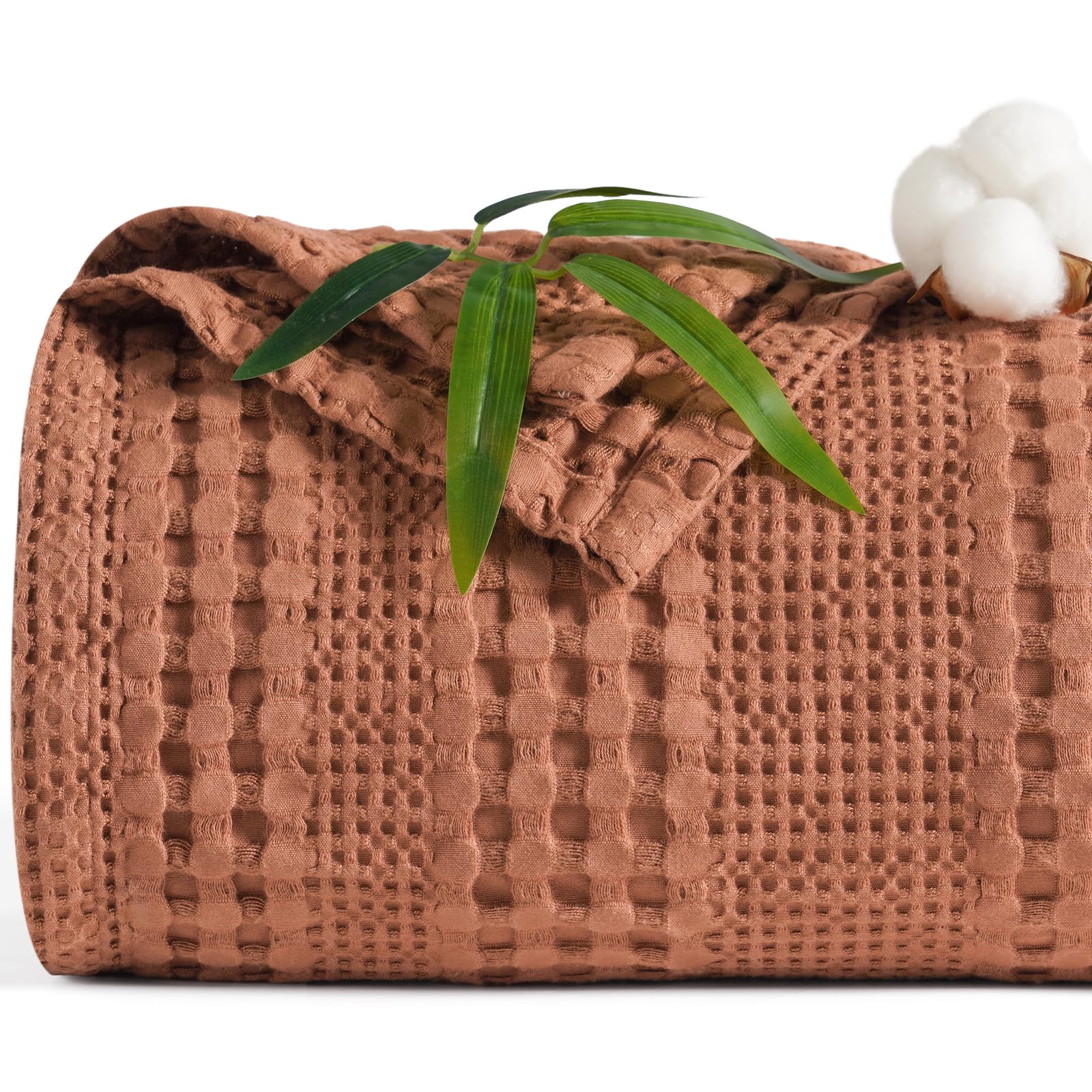 phf cooling waffle blanket california king size, lightweight 60% rayon from bamboo & 40% cotton breathable blanket for hot sleepers, spring summer, soft luxury for bed couch sofa, 110"x96", terracotta