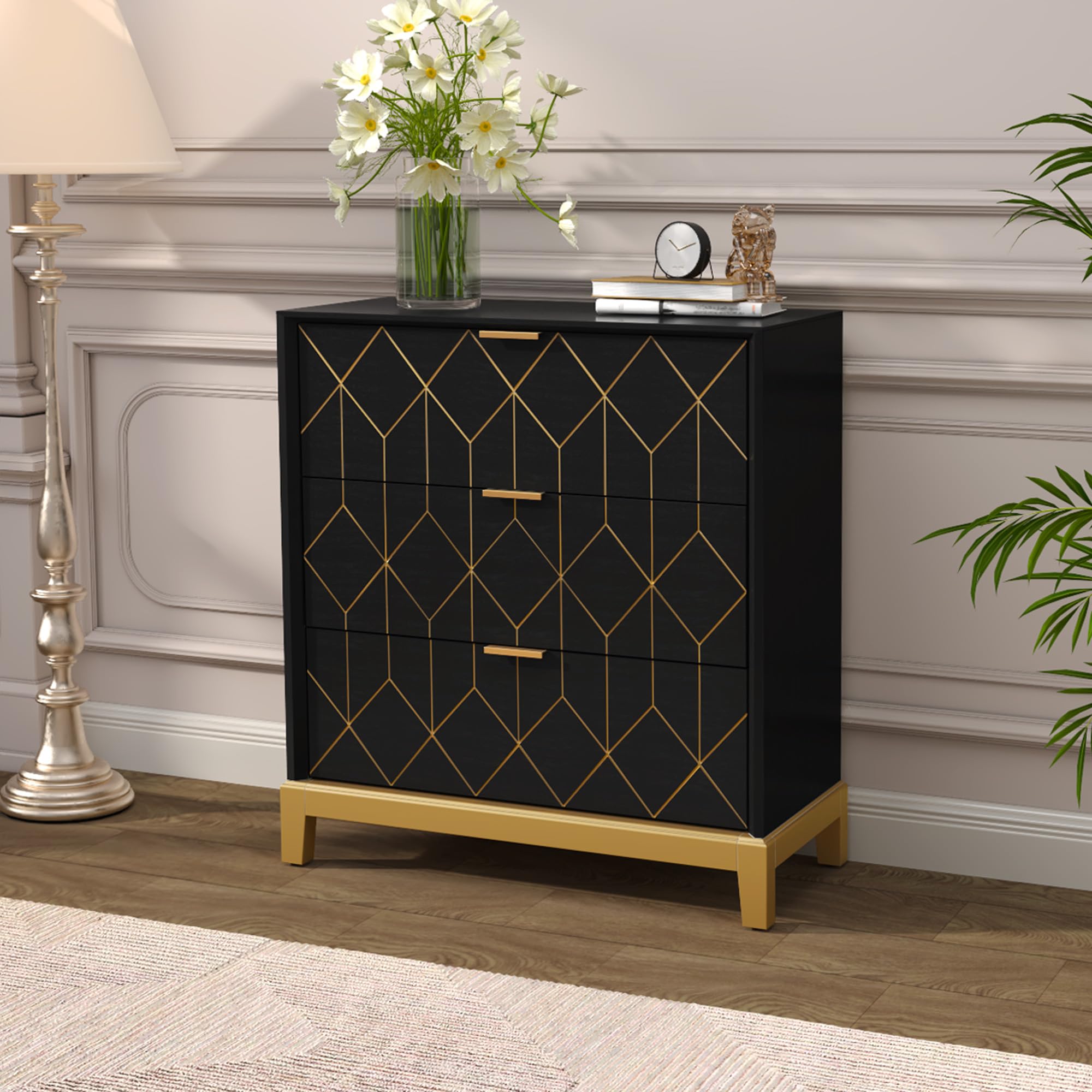 HLR 3 Drawer Dresser for Bedroom, Modern Wood Chest of