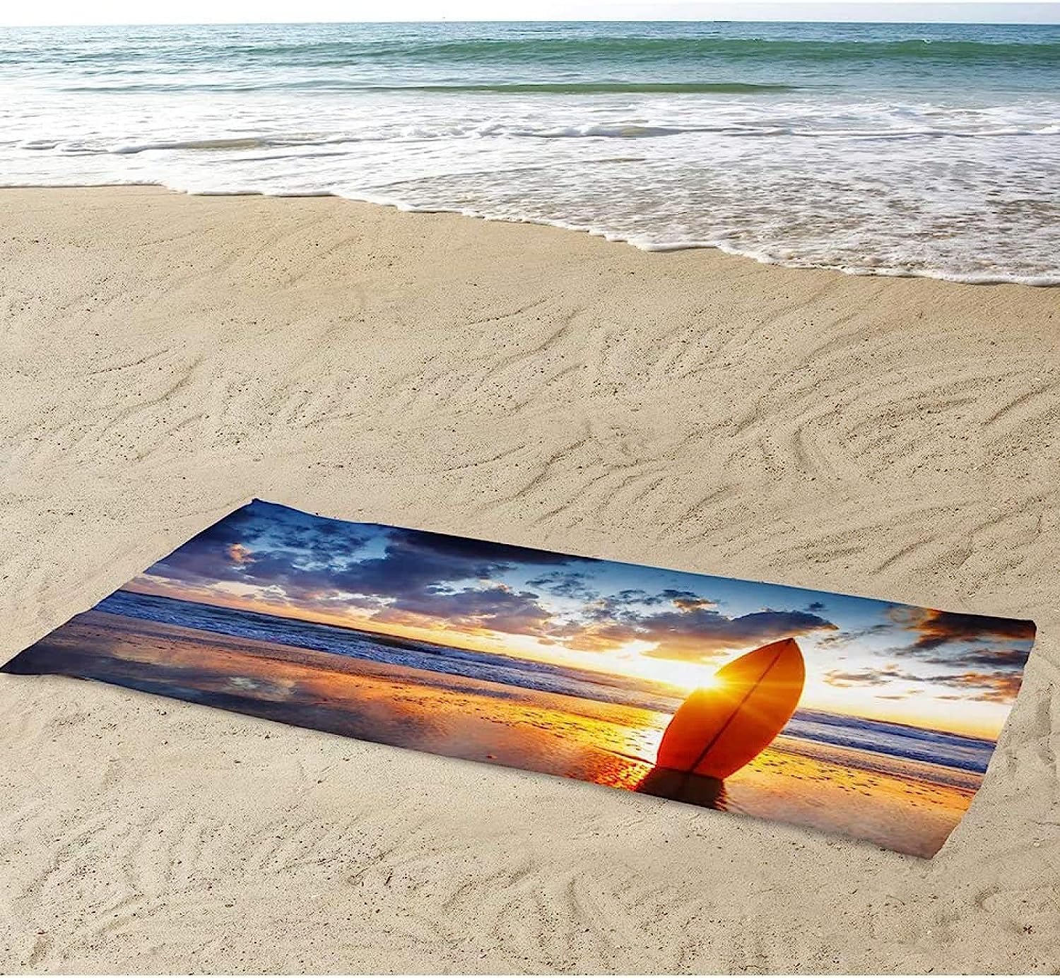 Grande Telo Mare Grande In Microfibra Anti-Sabbia Uomo Donna, Teli Asciugamano Mare, 3D Tavola Da Surf Al Tramonto Telo Mare Telo Da Campeggio Bikini Coprire 200 X 200 Cm -2K4U+A8G