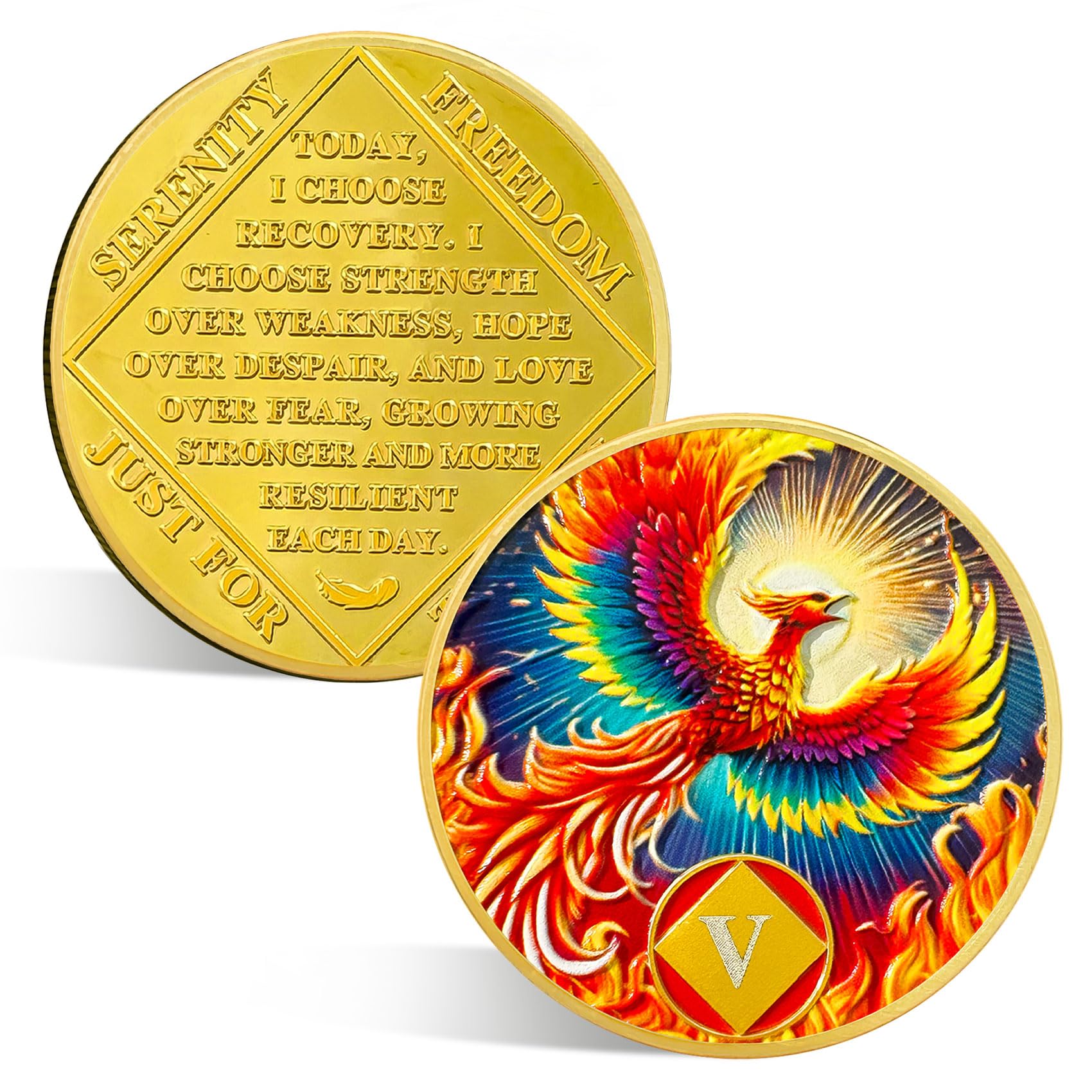 ACGZQY 5 Year Na Medallion – Rebirth Phoenix Sobriety Chip AA NA Coins and Medallions Upon Awakening Recovery Addiction Sober Token Affirmation Narcotics Anonymous Gifts