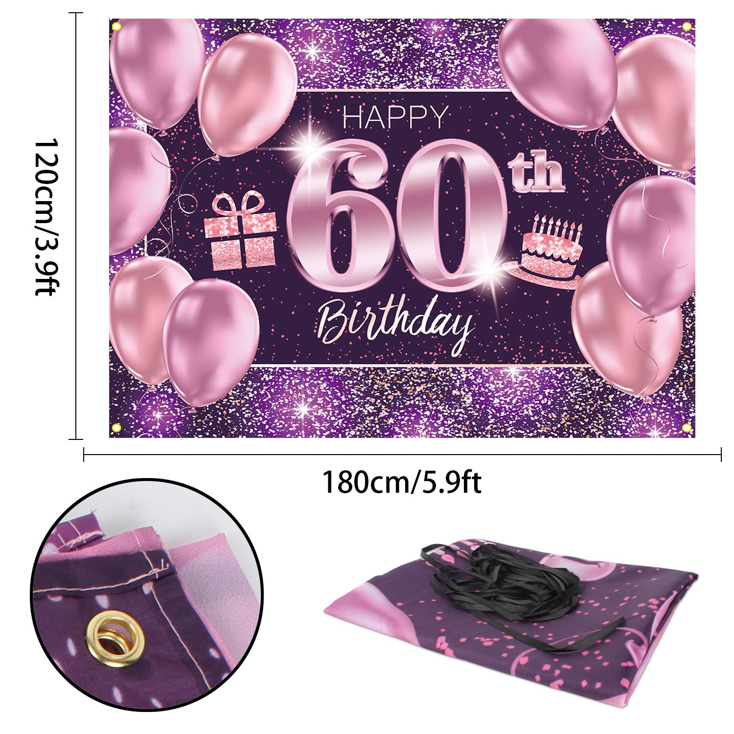 PAKBOOM Sfondo Per Festa Di 60° Compleanno – Banner In Tessuto 1,2x1,8 M – Oro Rosa – Decorazioni Per Donne - 3
