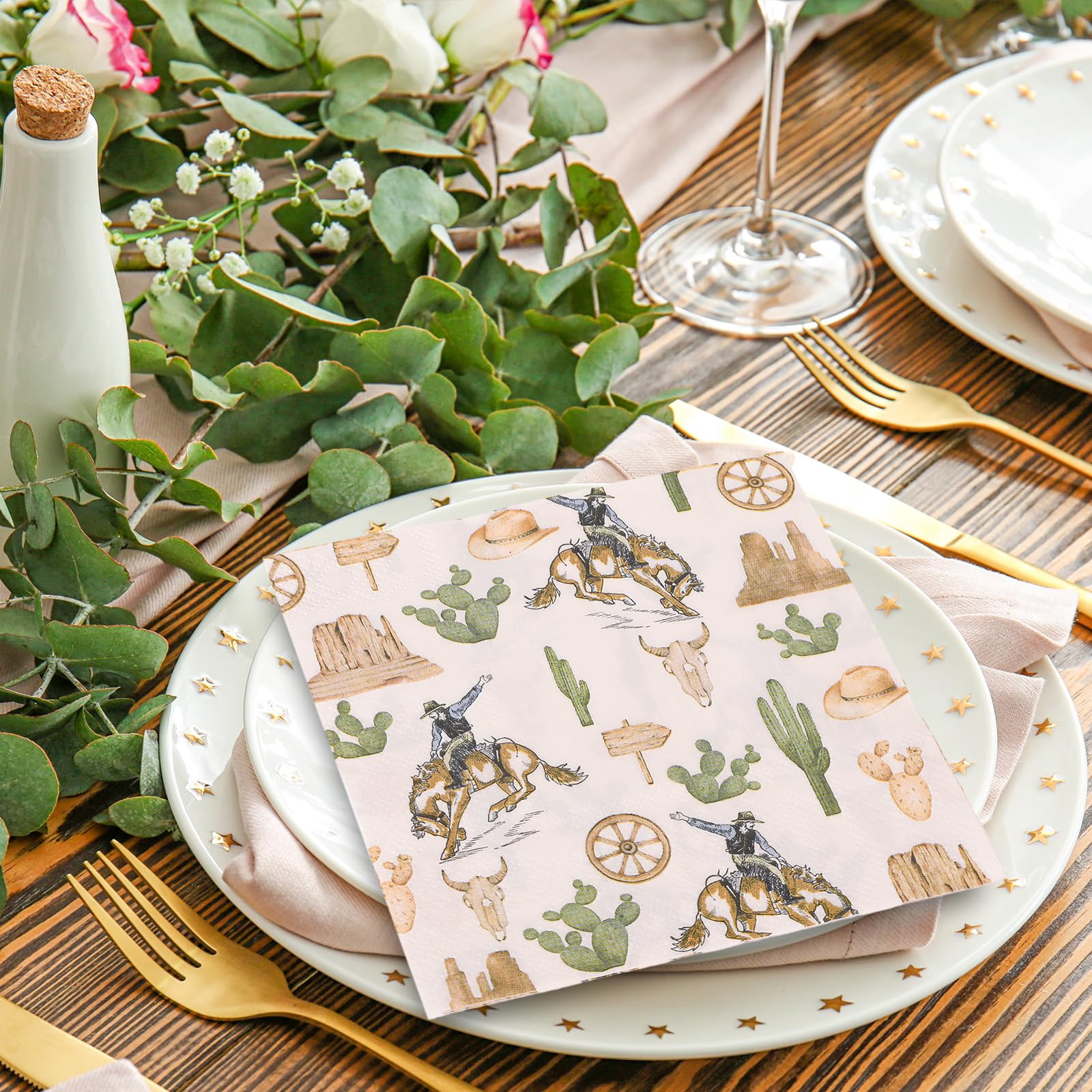 JarThenaAMCS Papierservietten, Motiv: Western Cowboy, Wilder Westen, Rodeo, Einweg-Servietten, tropisches Dessert, Abendessen, Handserviette für Geburtstag, Babyparty, 50 Stück