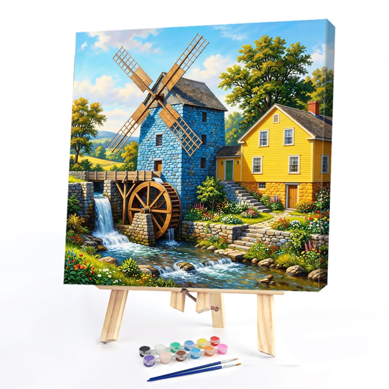 Poetrydraw Country Windmill Cottage Diy Paint By Numbers Kit 15.75X15.75inch Canvas Oil Painting For Beginners & Adults Gift Wall Decor Uk