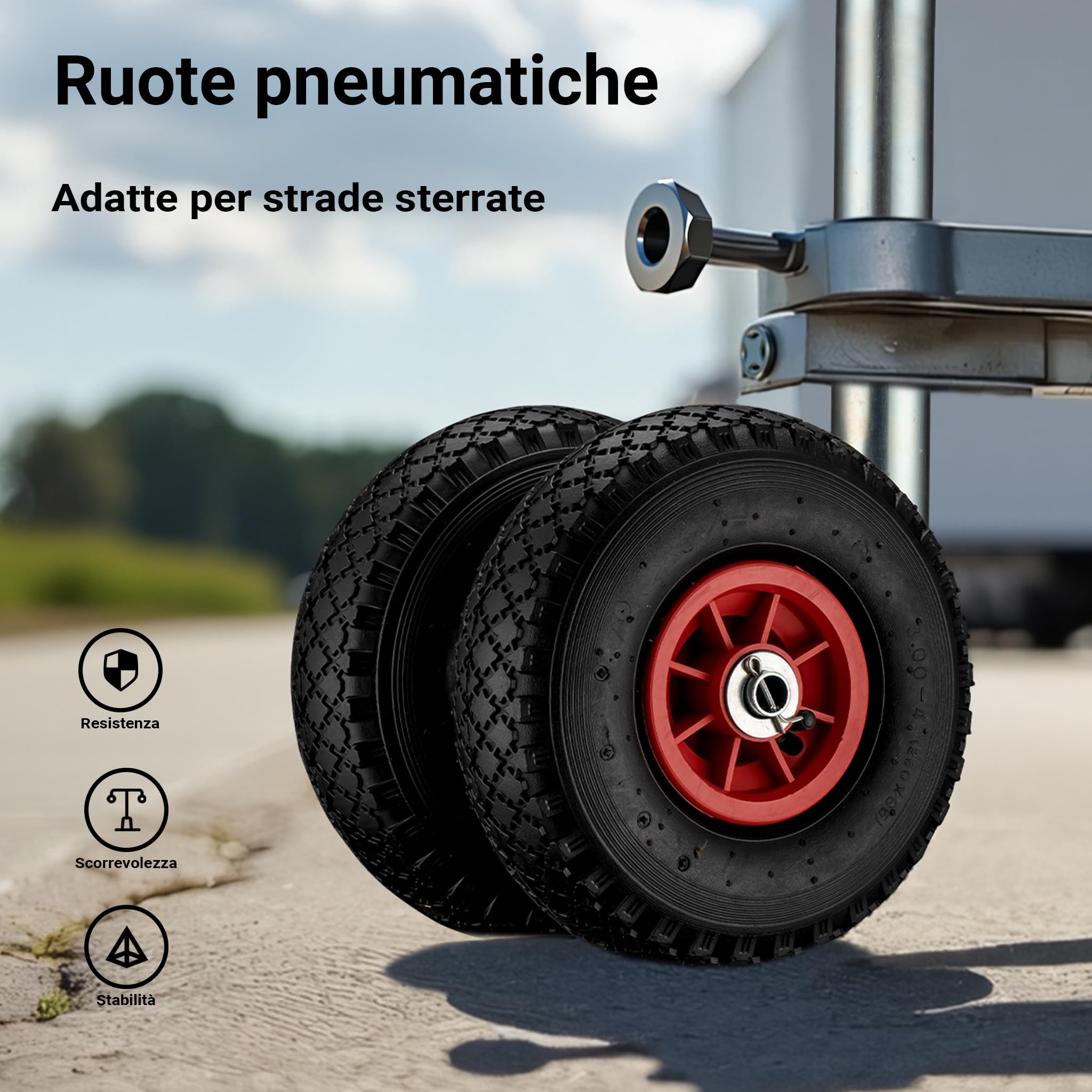 Wiltec Servotimone con ruota di appoggio doppia, portata 200 kg, supporto per rimorchio con pneumatici gonfiabili, ruotino di appoggio, altezza regolabile 66-86 cm, per rimorchi e caravan