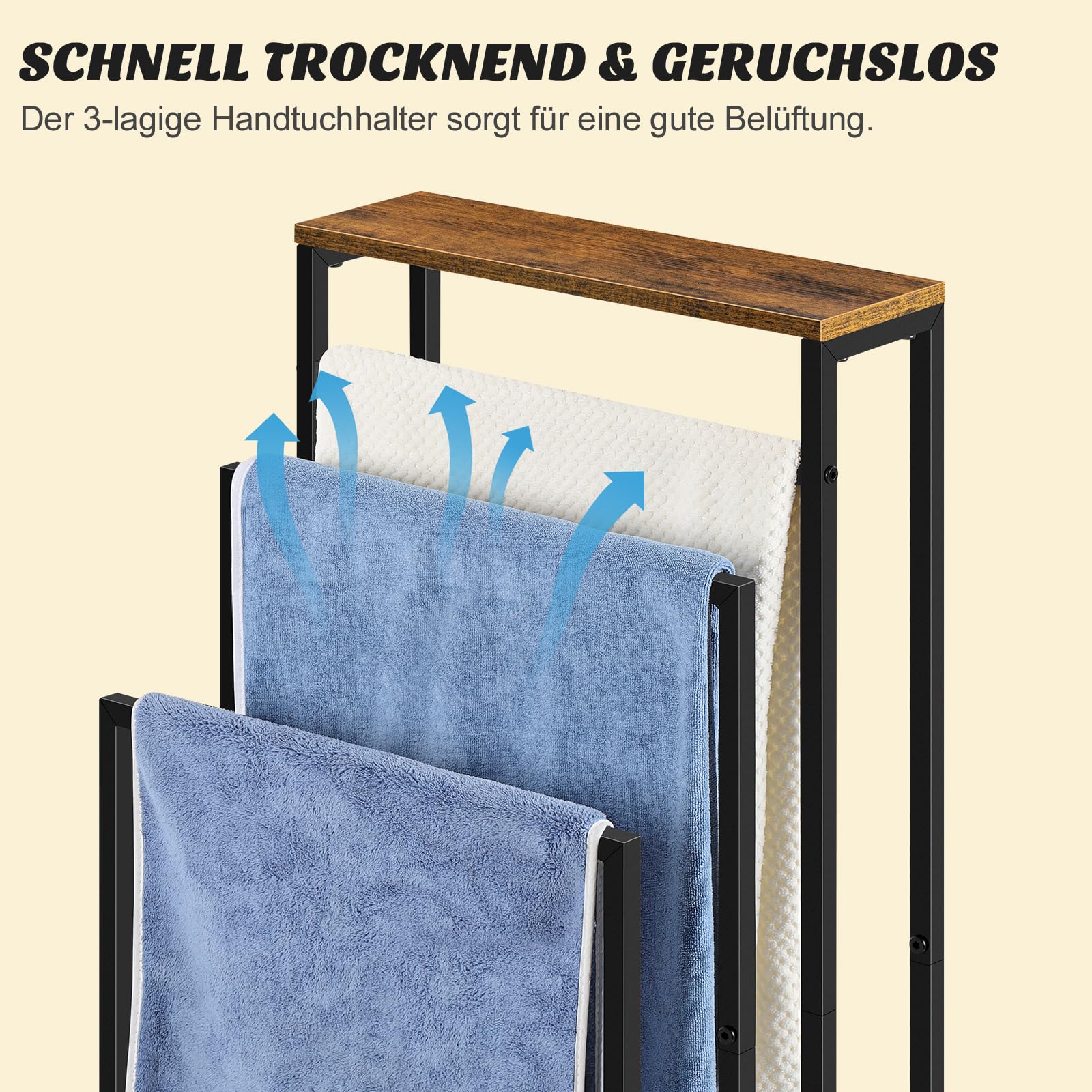 3 Niveaux Porte Serviette Salle de Bain Porte Serviette sur Pied Marron