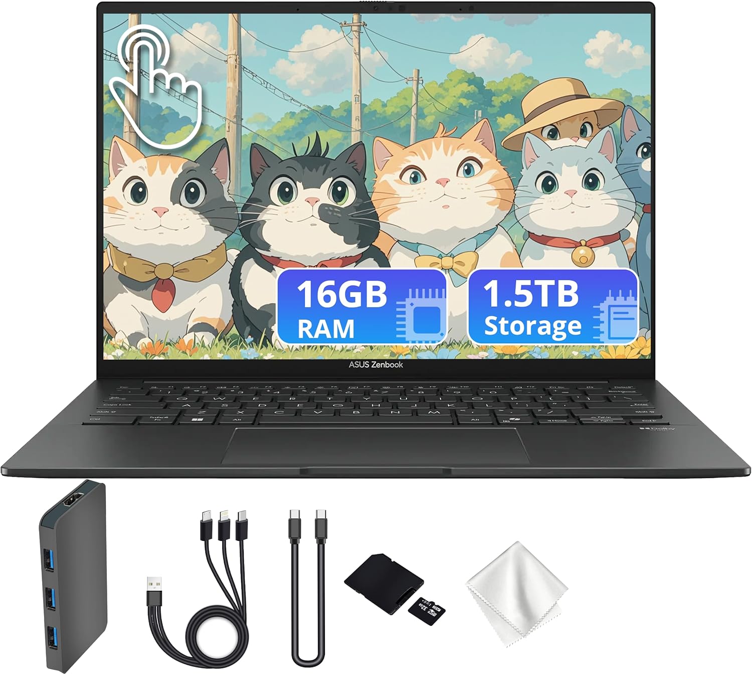 ASUS Zenbook 14" WUXGA OLED Touch Laptop, Intel Ultra 7 255H, 16GB LPDDR5, 1.5TB Storage (512GB SSD&1TB Docking Station), Intel Arc Graphics, Backlit Keyboard, FHD Webcam, Wi-Fi 7, Win 11, Gray