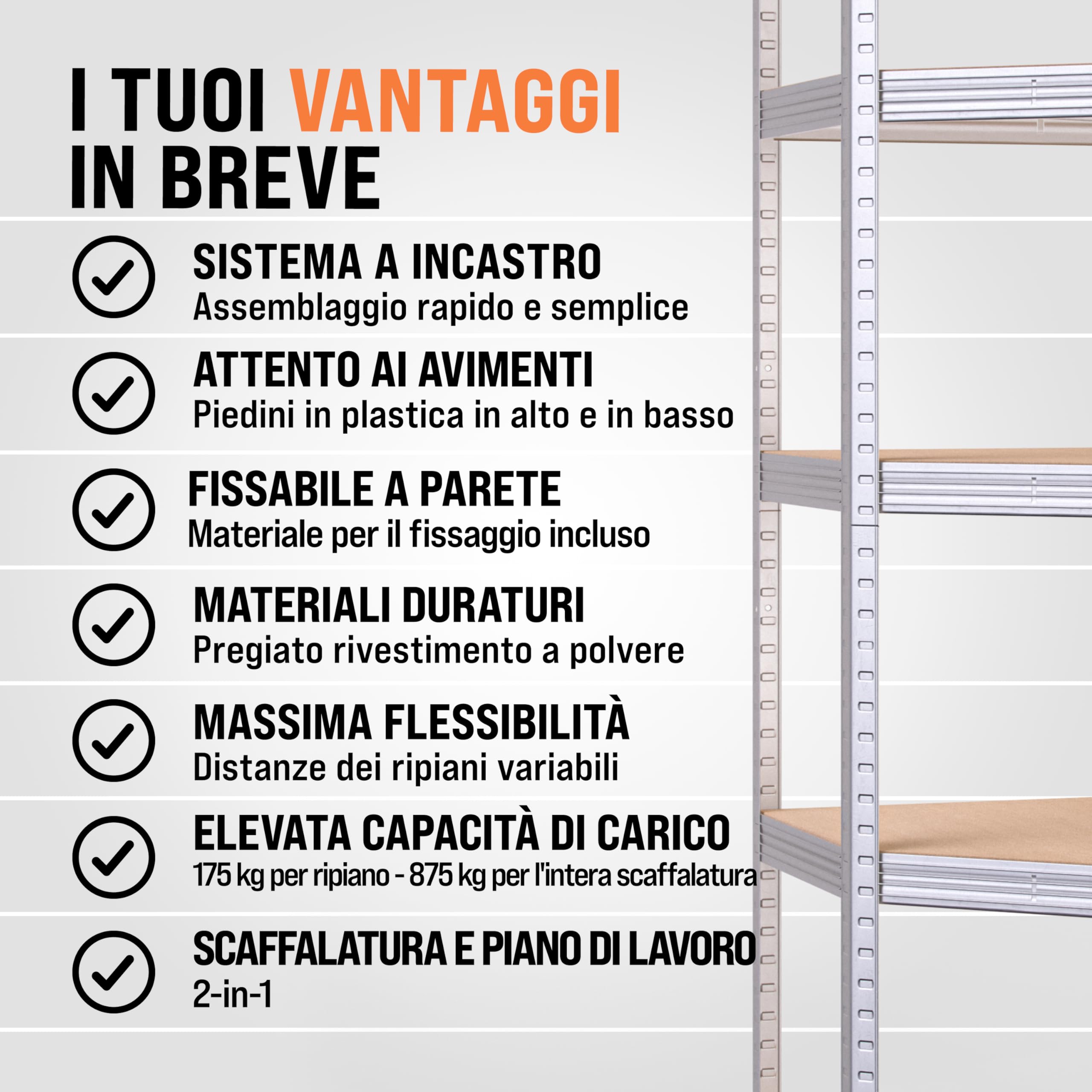 Monzana® Scaffale Metallo Angolare Garage 180x70x40 875kg 5 Riapiani Scaffali Cantina Scaffalatura Angolare Scaffale Salvaspazio Mobile Metallo