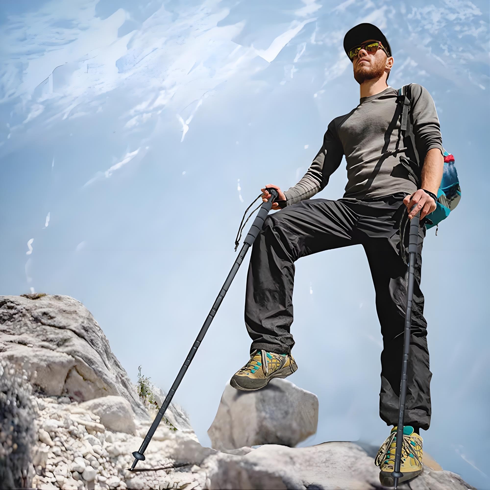 GOUTIME Bastoncini da Trekking in Lega di Alluminio Aerospaziale, Modulabili e Smontabili, Regolabili in Altezza, Leggeri e Robusti, Ideali per Escursionismo, Alpinismo, Campeggio