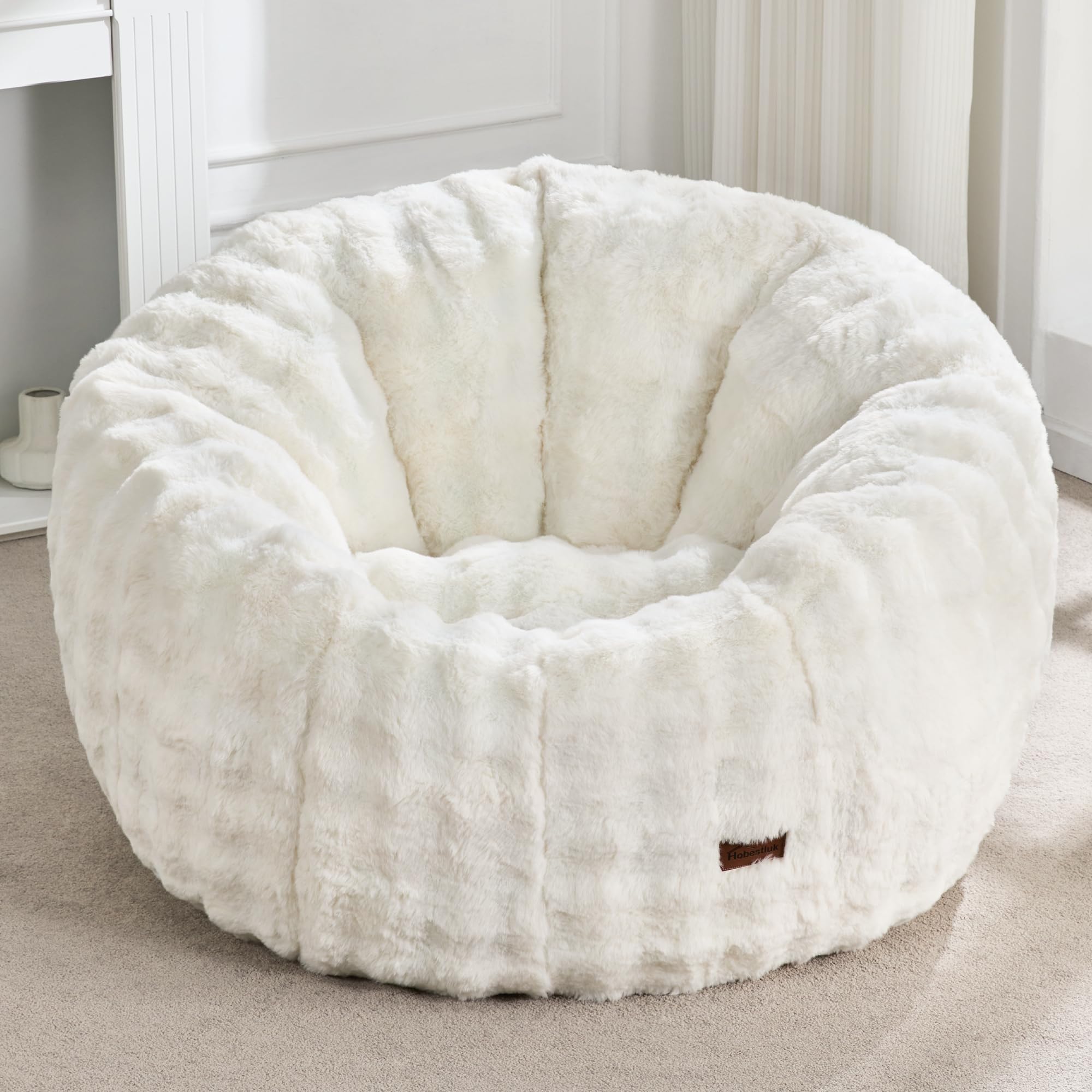 Hobestluk Bean Bag Chairs Large Bean Bag Couch for Adults Stuffed Lazy Sofa Chair Comfy Floor Chair with Spacious Design for Reading, Gaming or Relaxing (White)