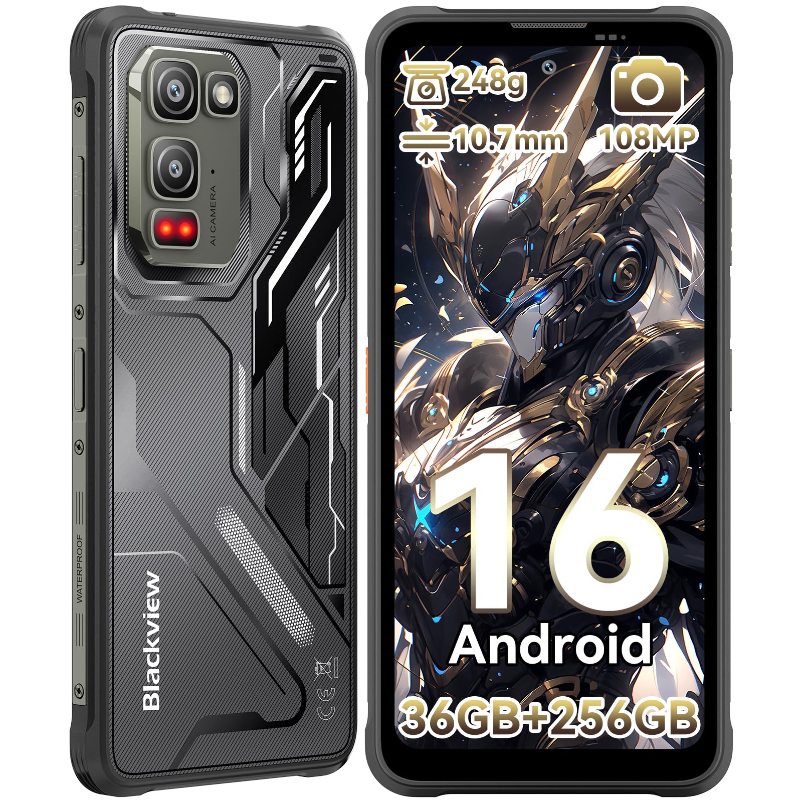 Blackview Fort 5 Rugged Smartphone, 108MP+50MP+13MP Telefono Indistruttibile Android 16, 10.7mm&248g Ultra-thin, 6.78'' 120Hz, 36GB+256GB/2TB TF Cellulare Impermeabile, MTK G100/IP69K/NFC/700 Nit