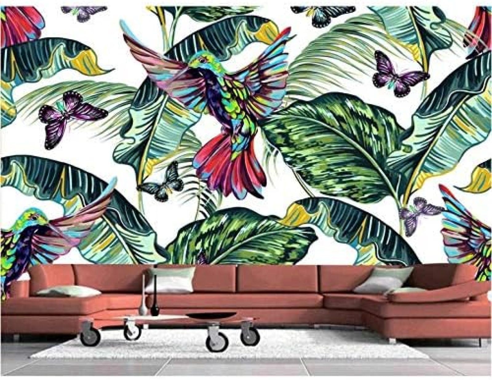 Papier Peint 3D Feuille De Bananier Intissé Mural Haut de Gamme XLMING