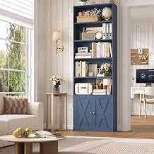 FACBOTALL 82" Tall Bookcase, Farmhouse Bookshelf with Doors, Blue
