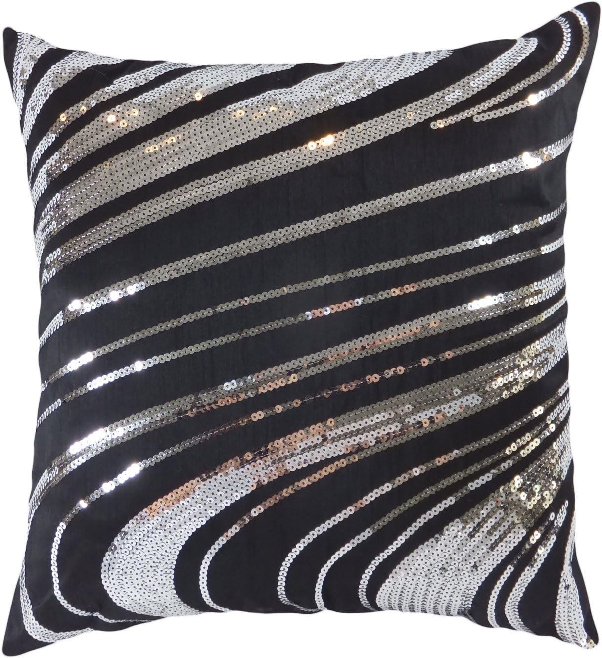 Blue Dolphin Decorative Silver Sequins Floral Throw Pillow Cover 18" Black